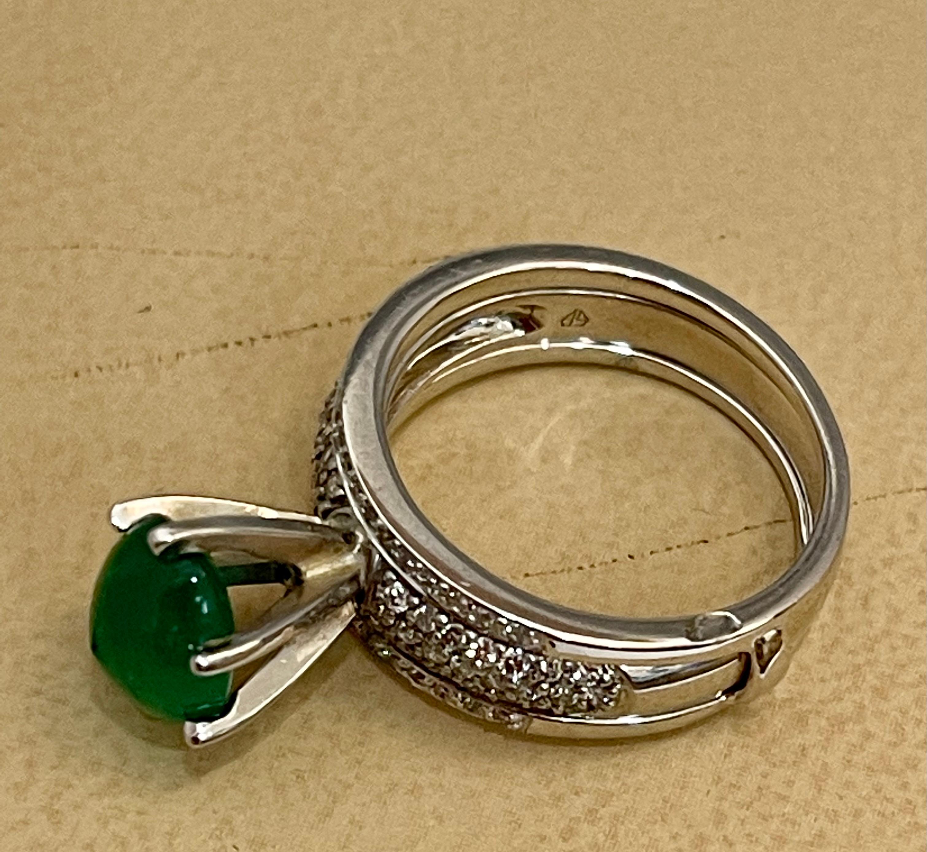 2 Carat Zambian Emerald Cabochon & Diamond Cocktail  Ring 14 Kt Gold with Band For Sale 14
