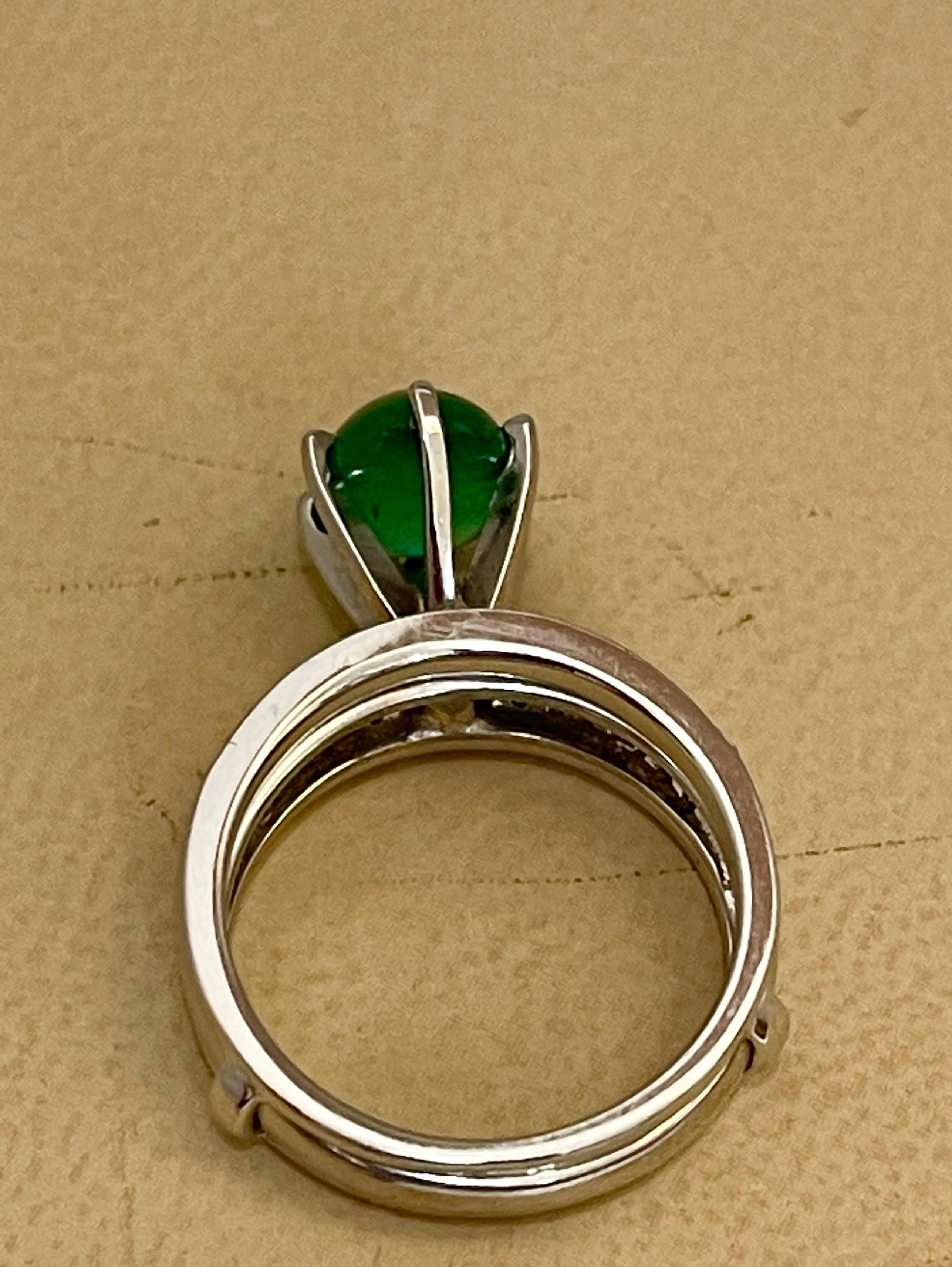 2 Carat Zambian Emerald Cabochon & Diamond Cocktail  Ring 14 Kt Gold with Band For Sale 15
