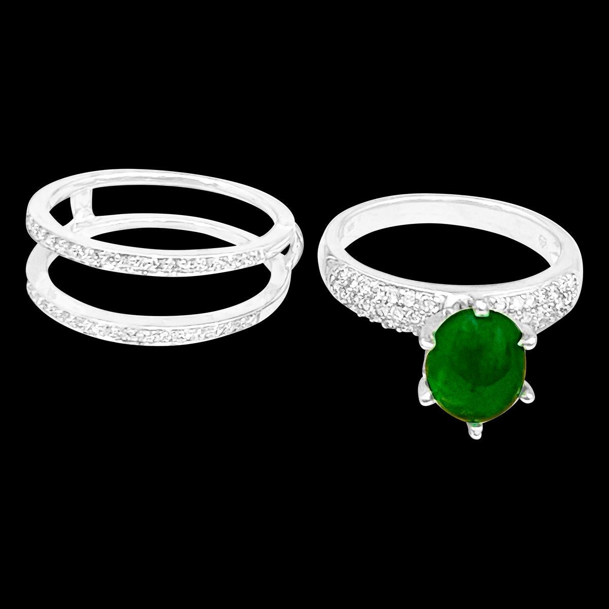 2 Karat sambischer Smaragd-Cabochon & Diamant-Cocktail  Ring aus 14 Karat Gold mit Band Damen im Angebot
