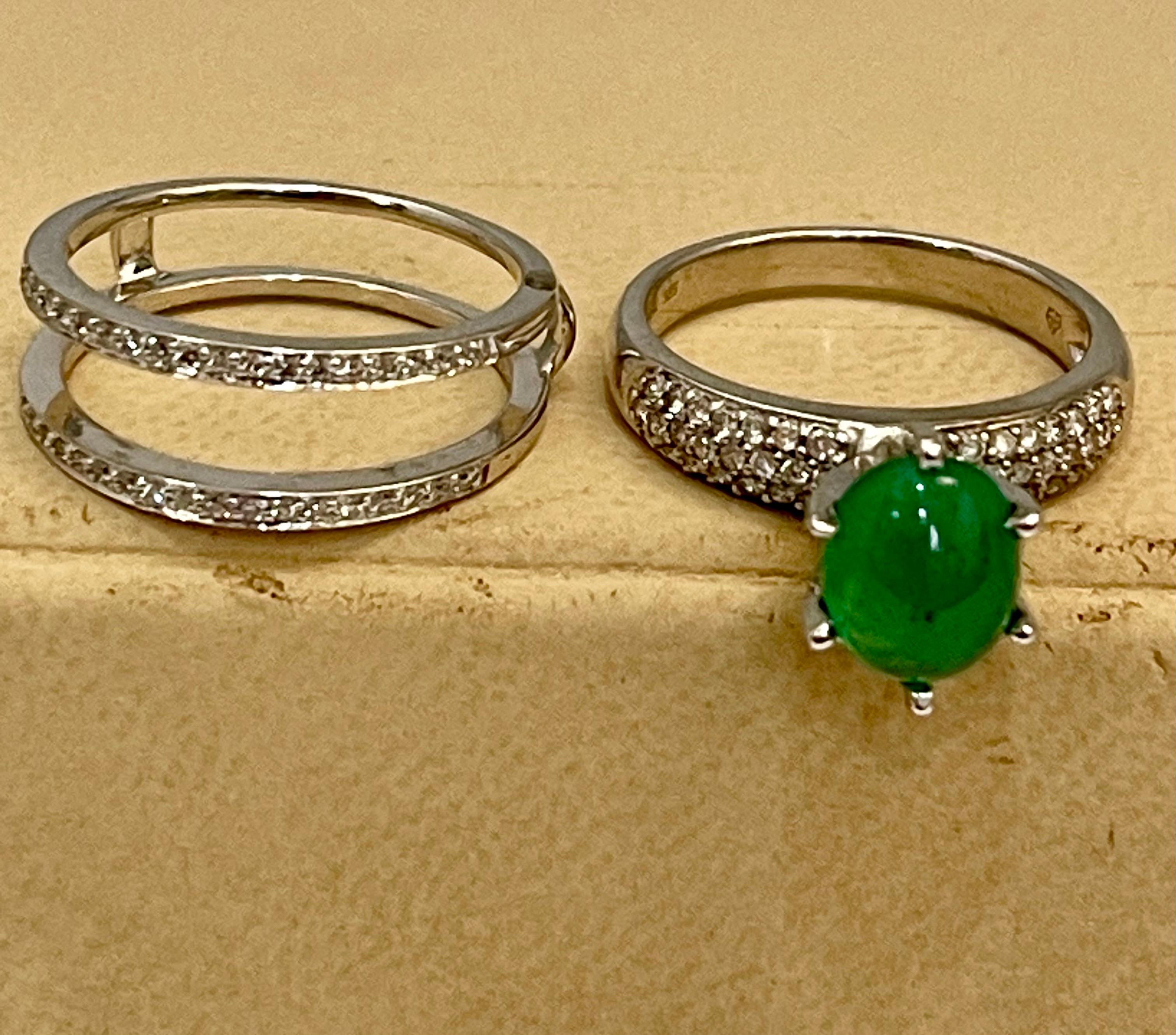 2 Carat Zambian Emerald Cabochon & Diamond Cocktail  Ring 14 Kt Gold with Band For Sale 2
