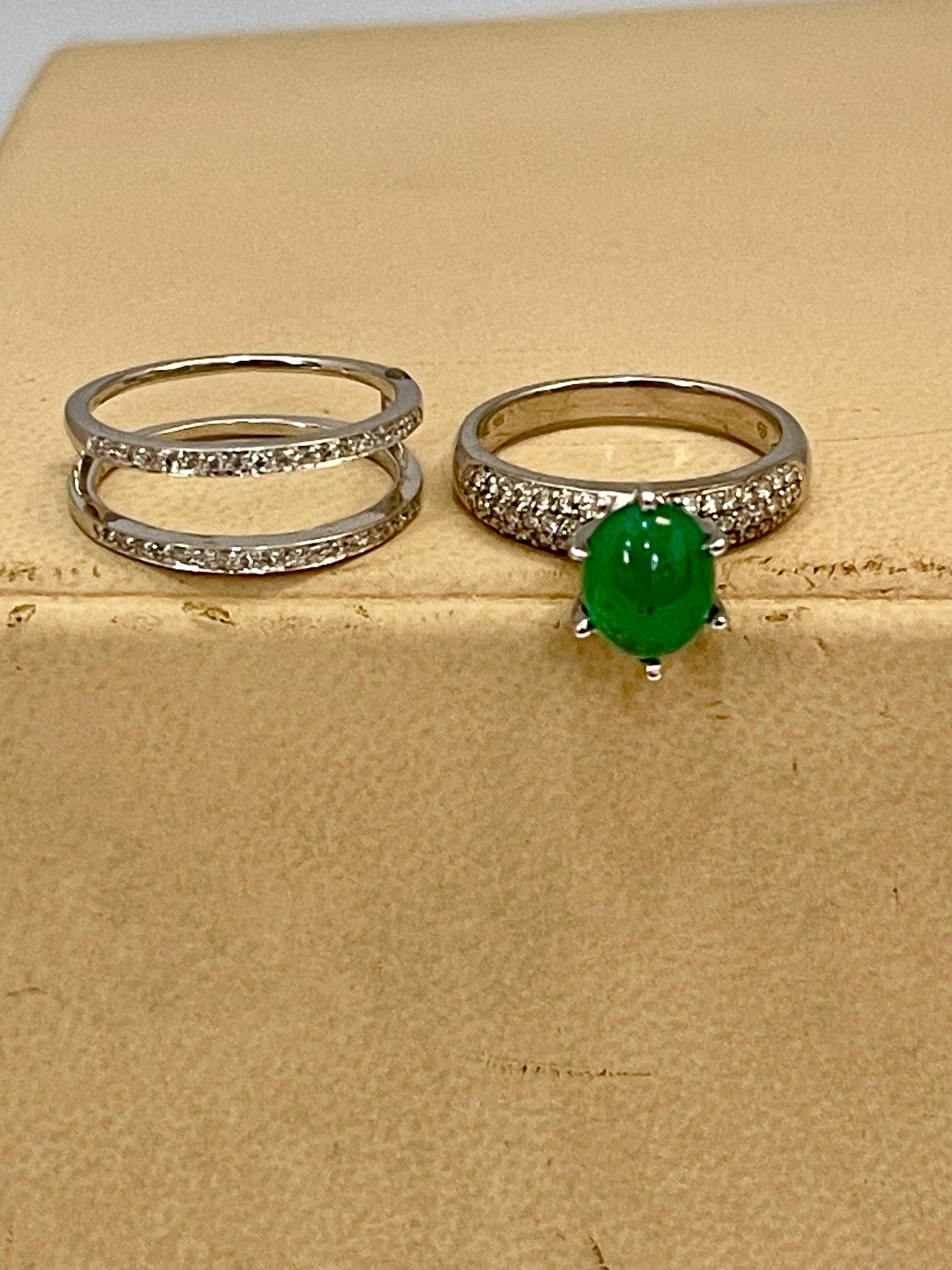 2 Carat Zambian Emerald Cabochon & Diamond Cocktail  Ring 14 Kt Gold with Band For Sale 4