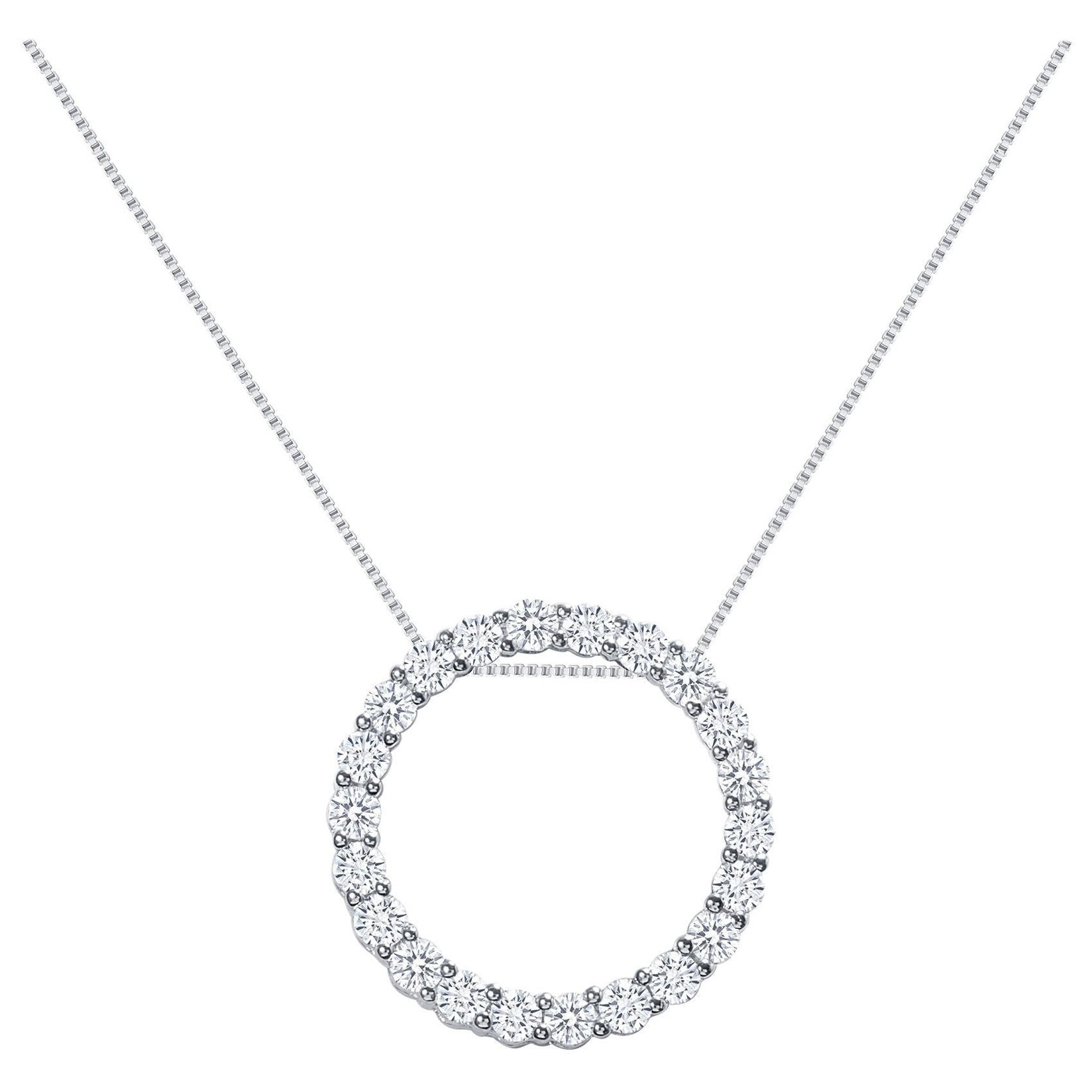 2 Karat 14 Karat Weißgold Natürliche runde Diamanten Kreis Anhänger Halskette