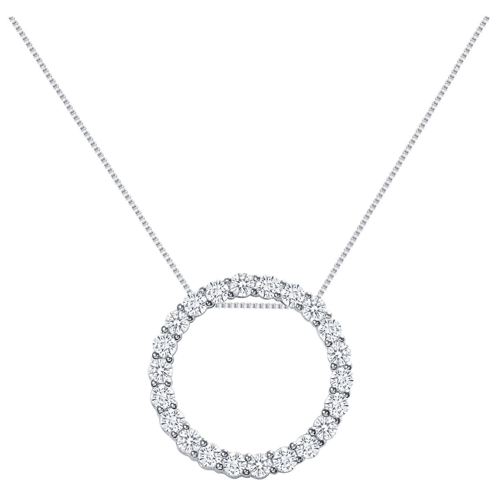 2 Karat 14 Karat Weißgold Natürliche runde Diamanten Kreis Anhänger Halskette