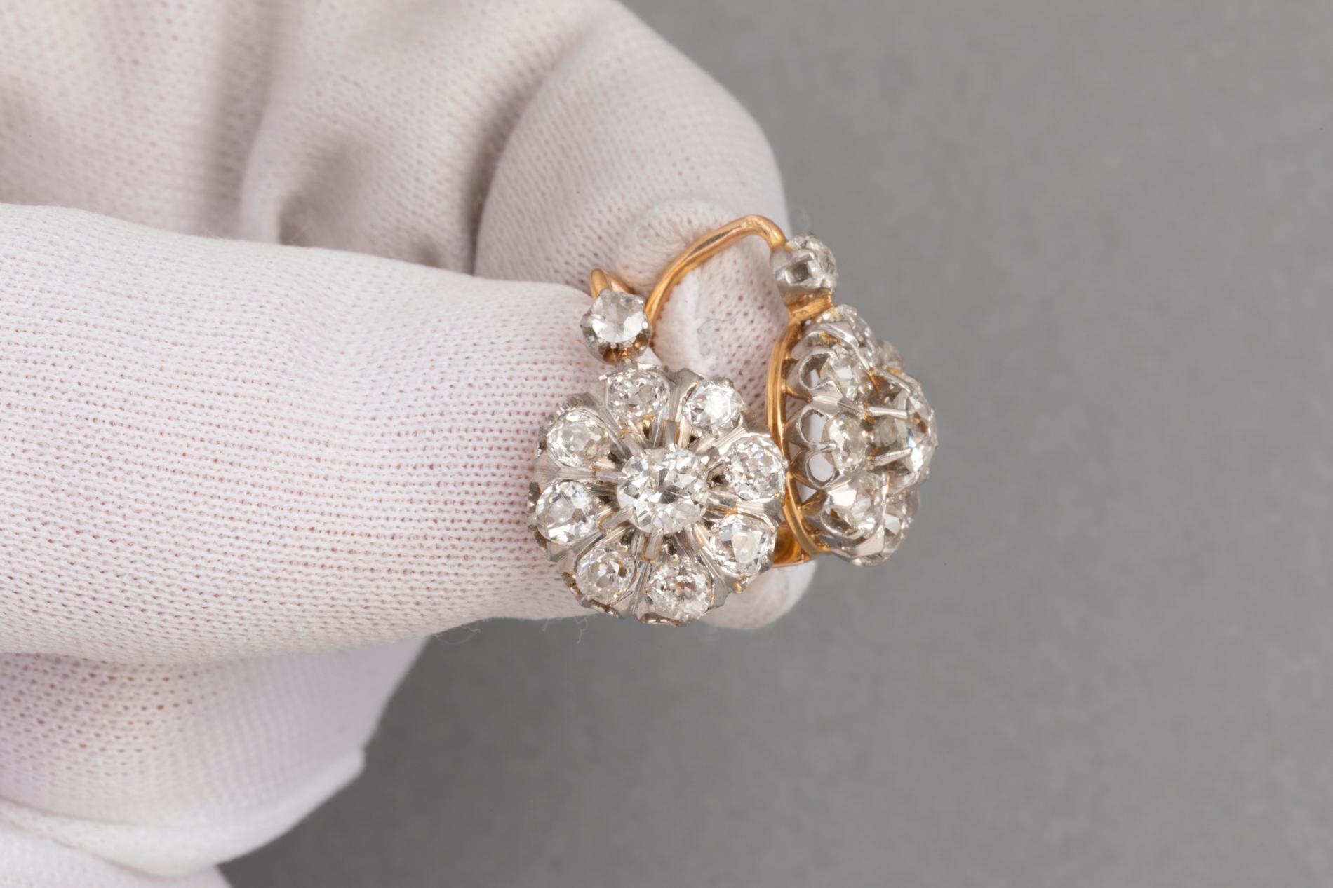 2 Carat Antique French Earrings, Gold Platinum and Diamonds 2