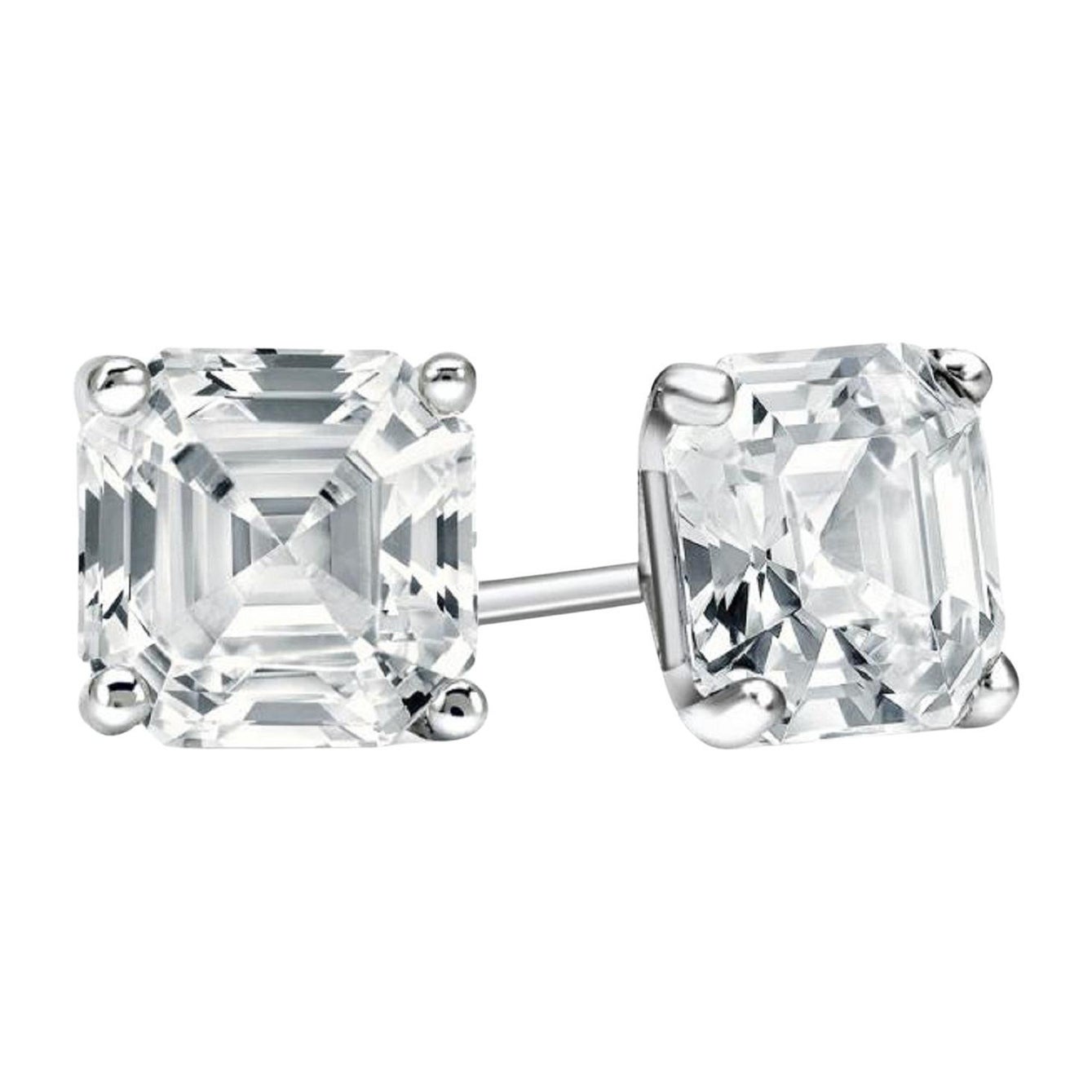 2 Carats Asscher Cut Diamond Platinum Studs For Sale