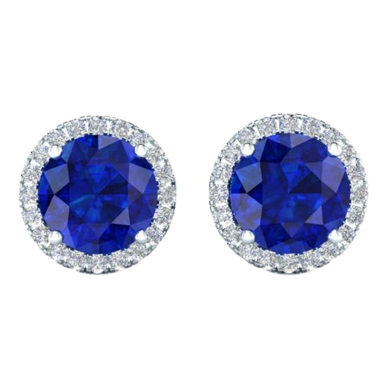 Zafiros Azules de 2 Quilates en Platino Pendientes Halo de Diamantes Postes a rosca