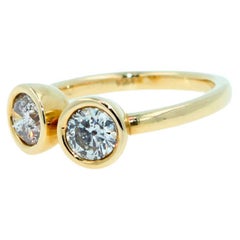 2 Carats Diamond Double Twin Cocktail Two Stone Bezel Solitaire Yellow Gold Ring