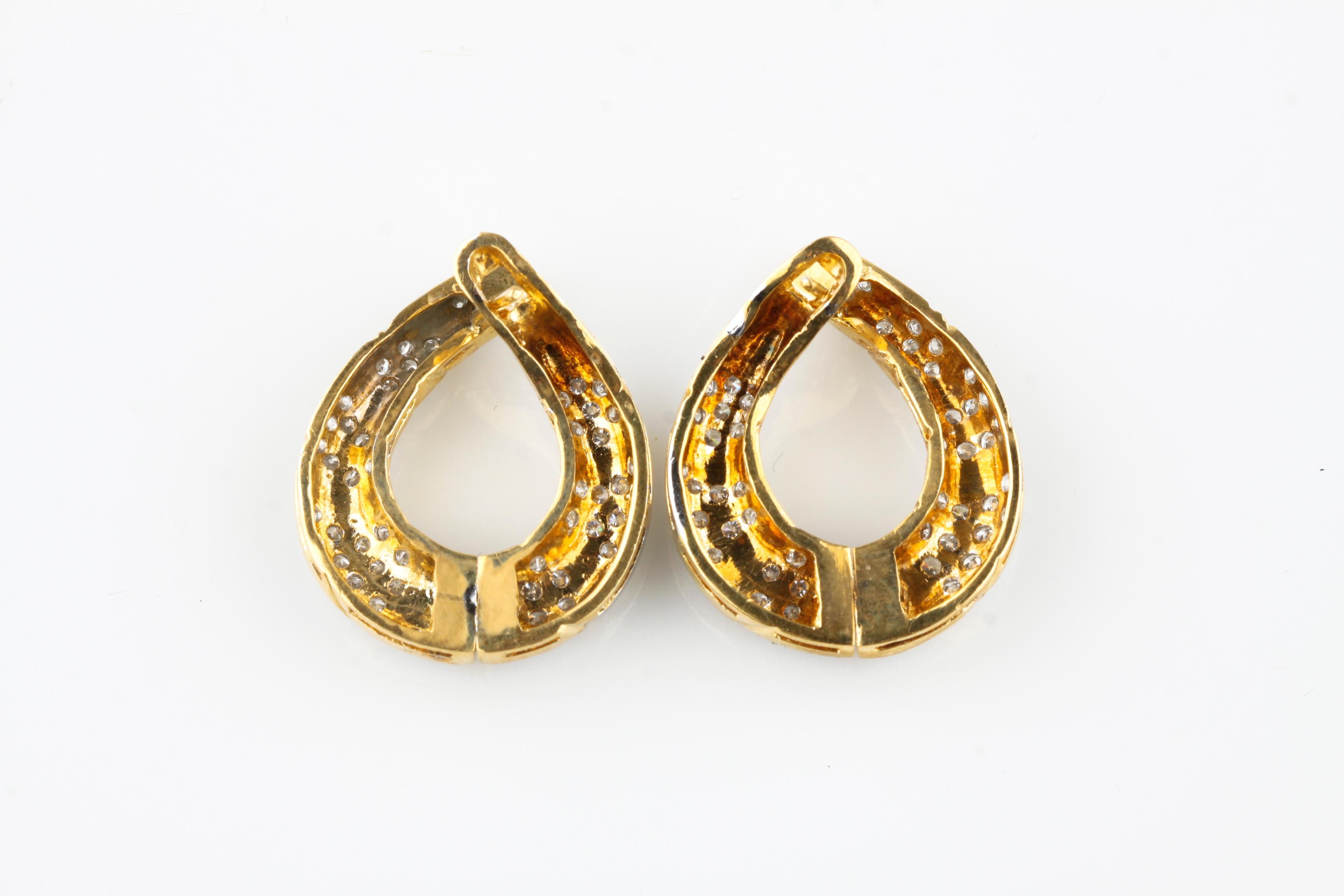 Modern 2 Carat Diamond Swoop Hinged Dangling Earrings in Two-Tone Gold For Sale