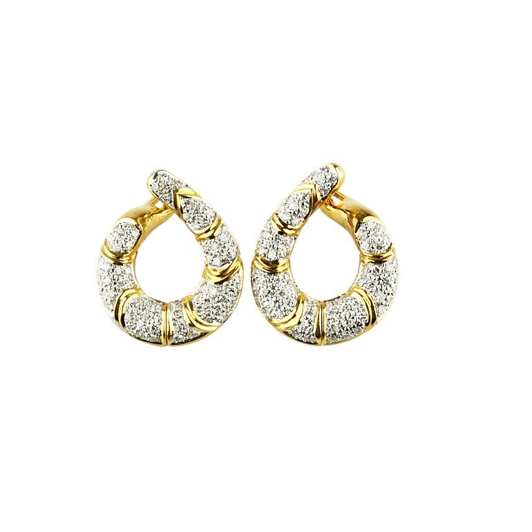 2 Carat Diamond Swoop Hinged Dangling Earrings in Two-Tone Gold In Good Condition For Sale In Sherman Oaks, CA