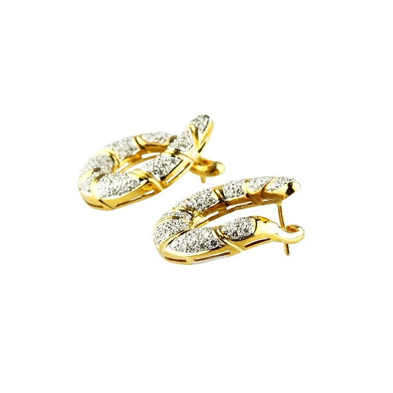 Women's 2 Carat Diamond Swoop Hinged Dangling Earrings in Two-Tone Gold For Sale