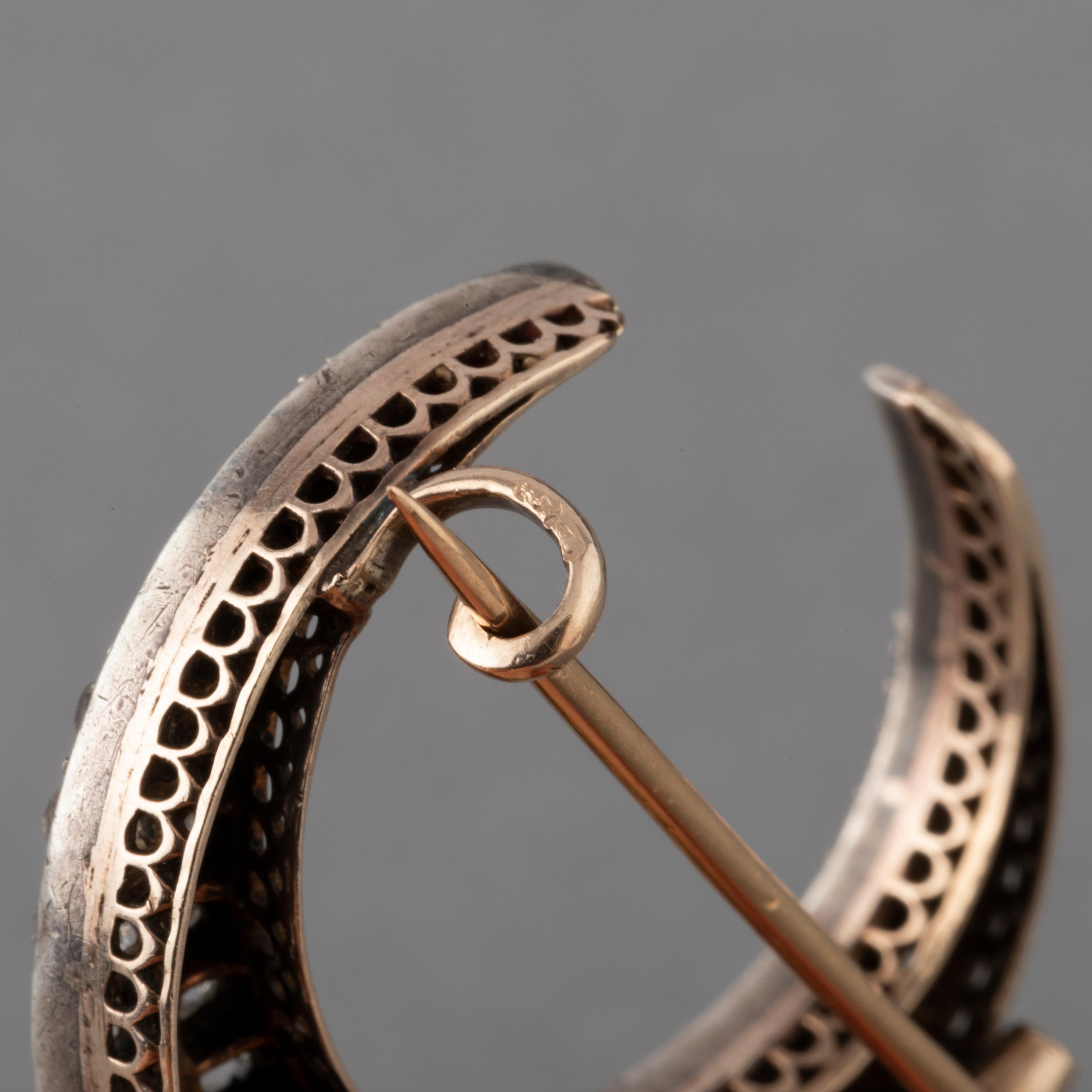 Women's 2 Carat Diamonds Antique French Crescent Brooch