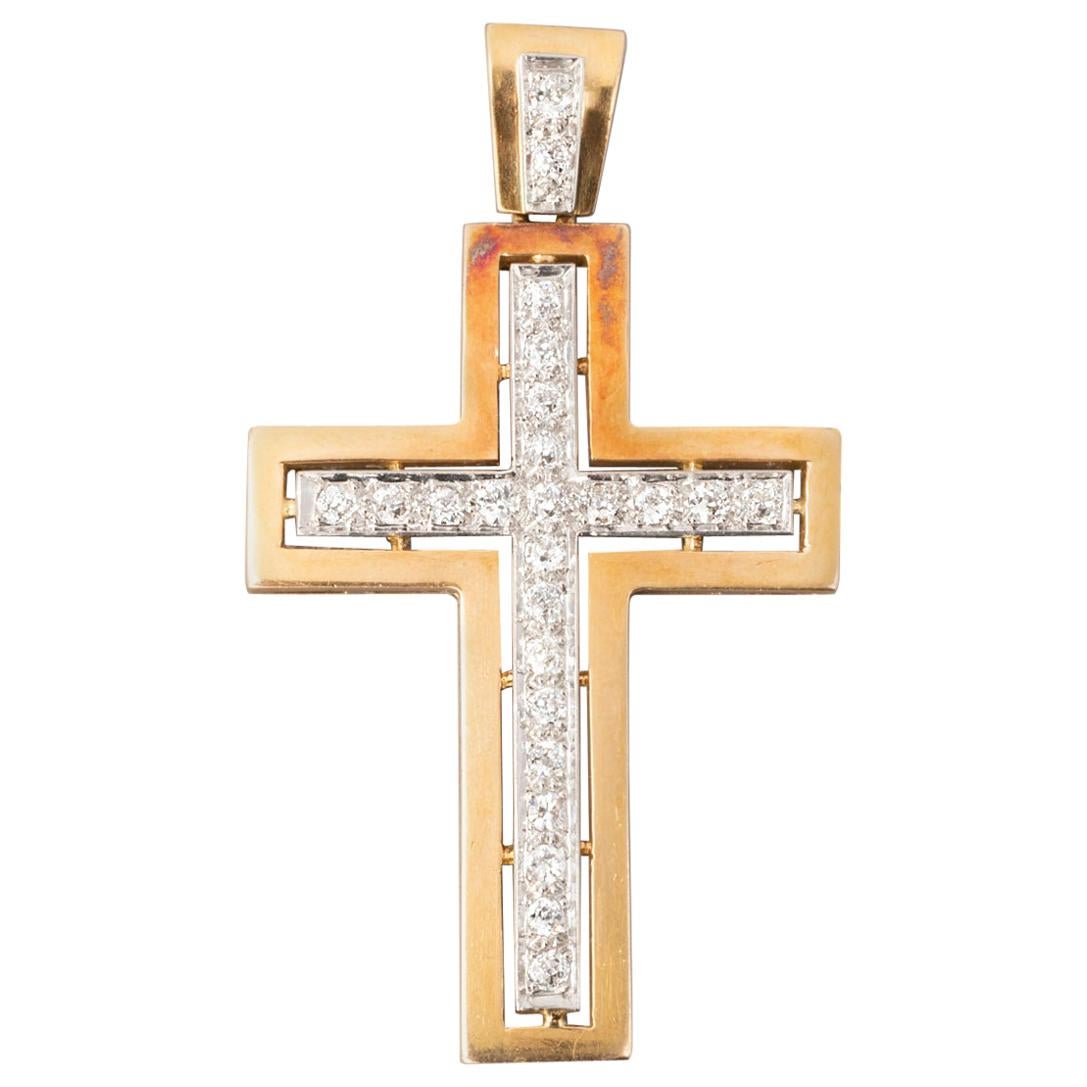 2 Carat Gold and Diamonds French Antique Cross