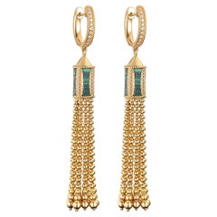 2 Carats Malachite and Diamond Dangle 14K Yellow Gold Earring