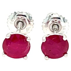 2 Carats Natural Ruby Stud Earring in 14K White Gold, Screw-Backs.
