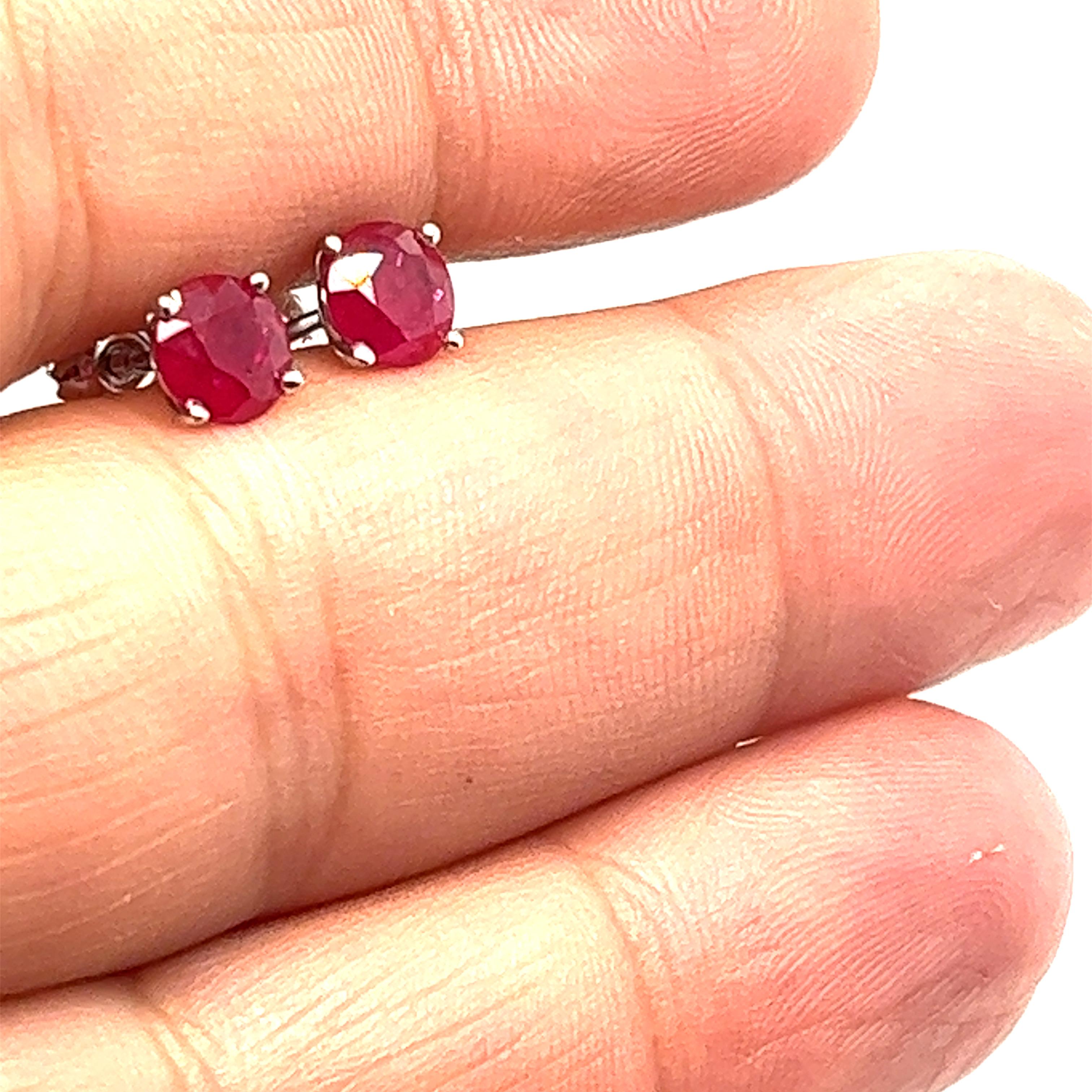 2 Carats Natural Ruby Stud Earring in 14K White Gold, Screw-Backs. For Sale 1