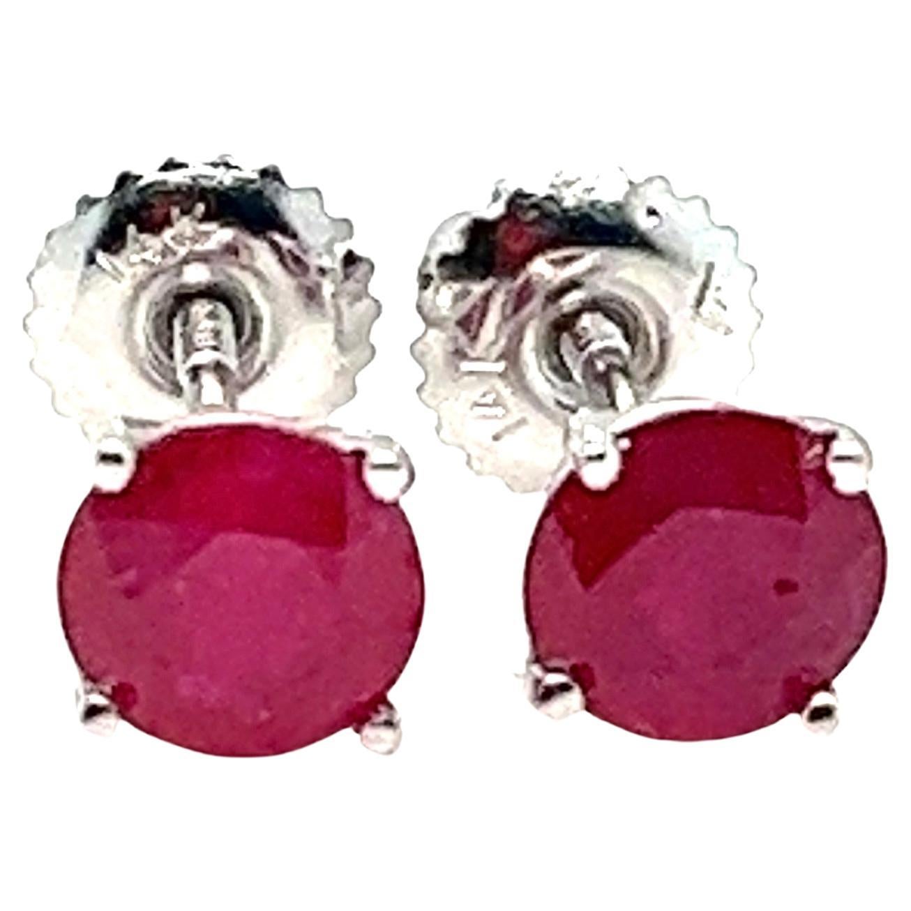 2 Carats Natural Ruby Stud Earring in 14K White Gold, Screw-Backs. For Sale