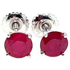 2 Carats Natural Ruby Stud Earring in 14K White Gold, Screw-Backs.