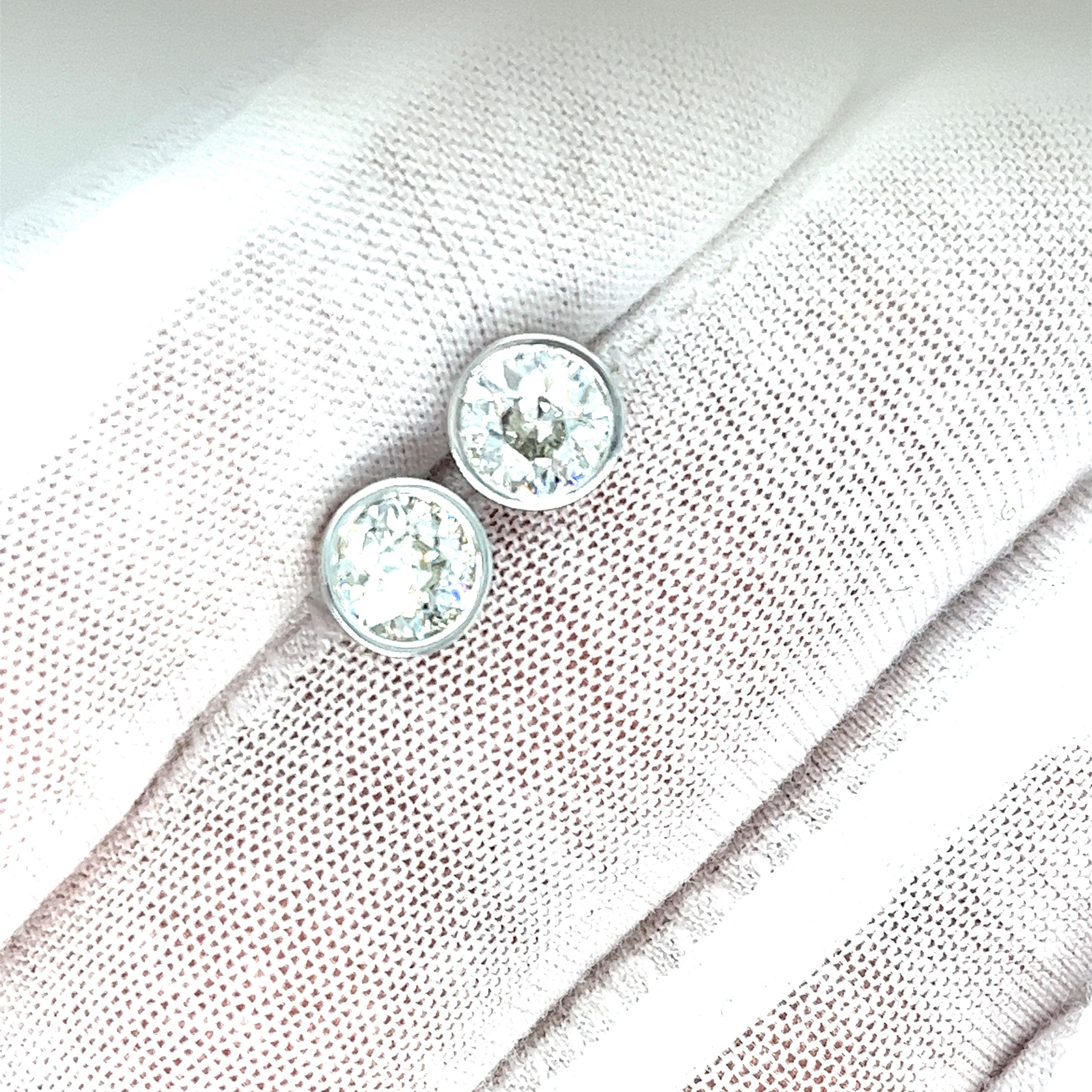 Art Deco 2 Carats Old European Cut Diamonds Platinum Stud Earrings For Sale