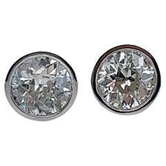 Retro 2 Carats Old European Cut Diamonds Platinum Stud Earrings