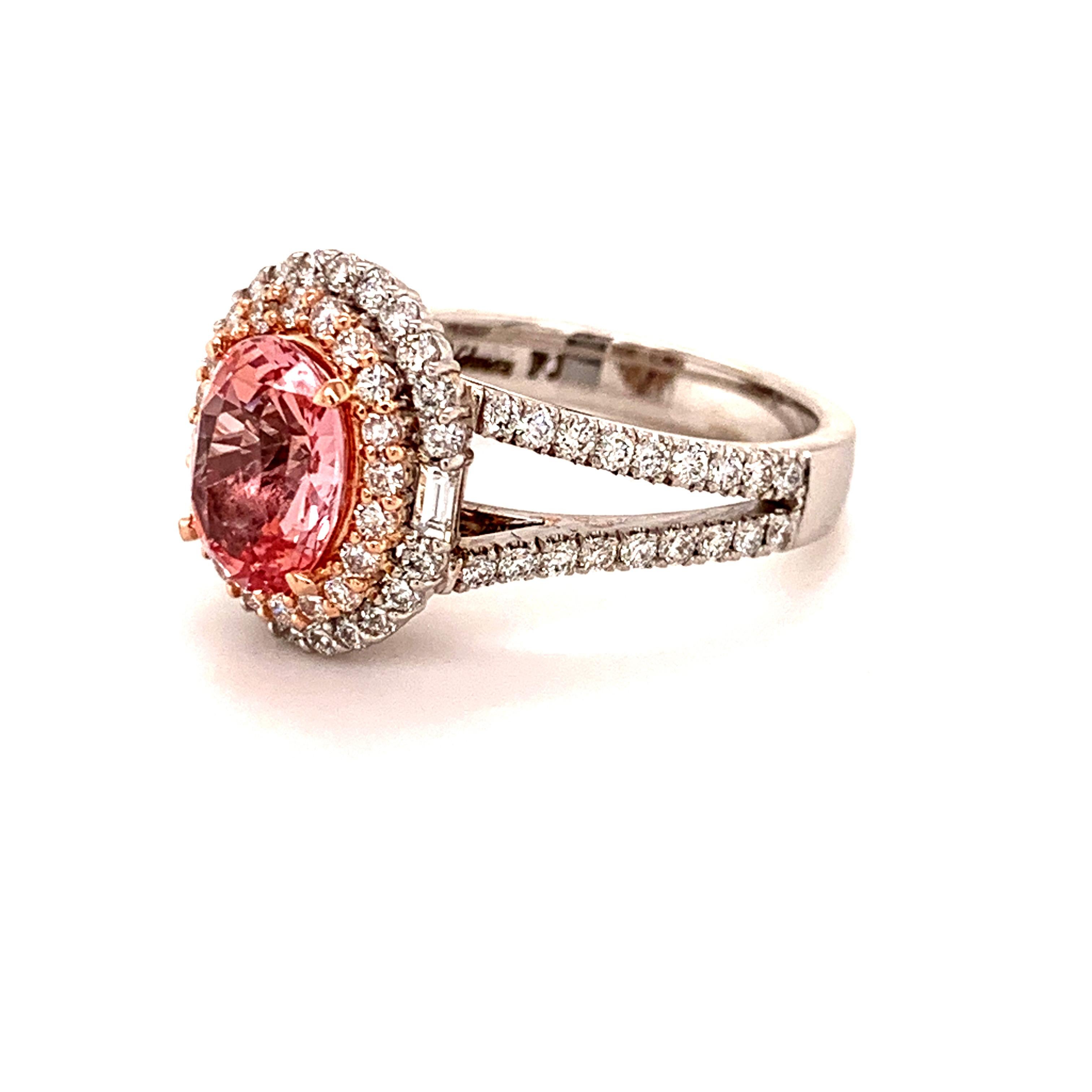 2 Karat Unerhitzter Padparadscha Saphir Diamantring (Zeitgenössisch)