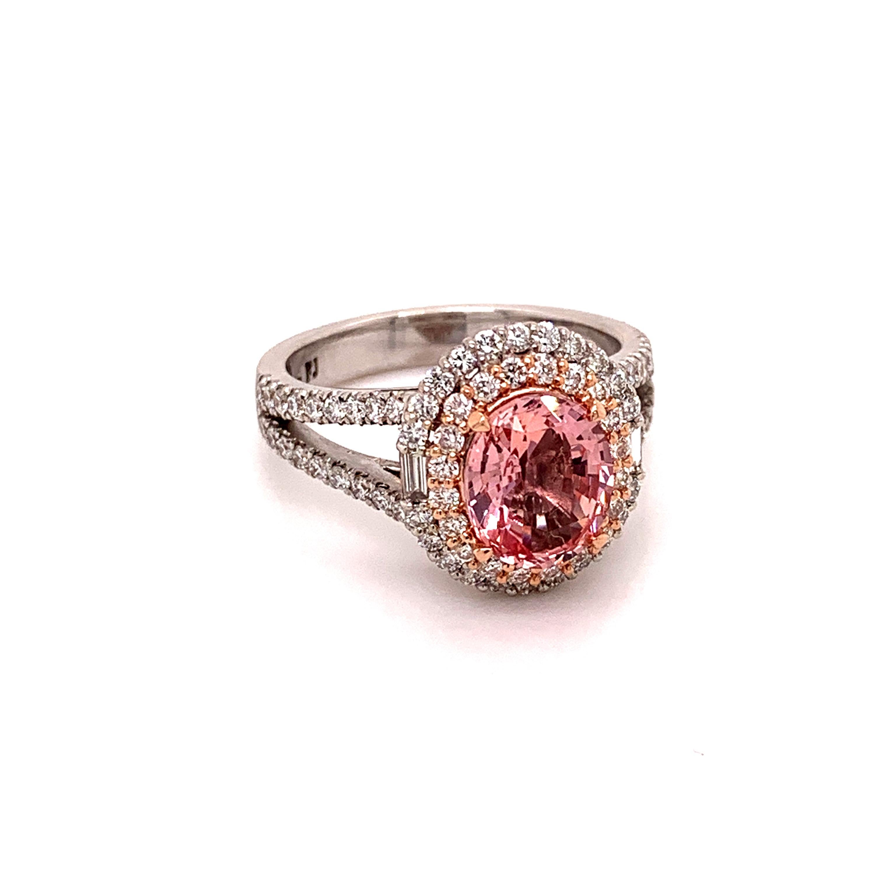 2 Karat Unerhitzter Padparadscha Saphir Diamantring (Ovalschliff)