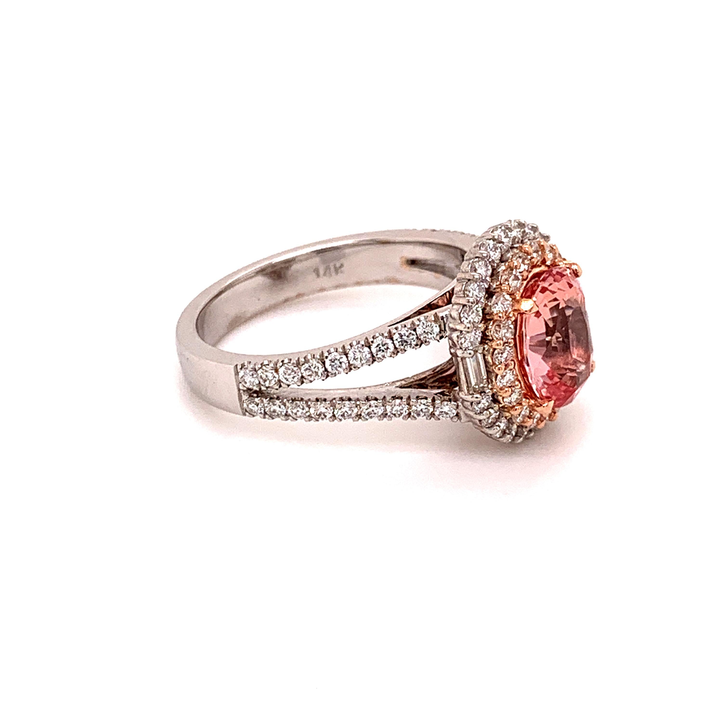 2 Karat Unerhitzter Padparadscha Saphir Diamantring für Damen oder Herren