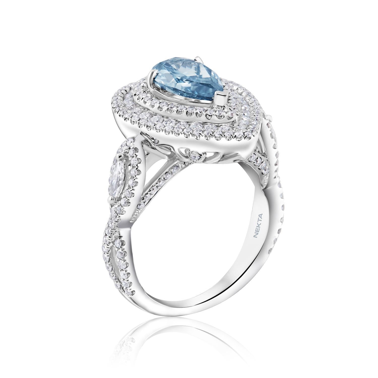 2 Karat birnenförmiger Diamant-Verlobungsring GIA zertifiziert Fancy Intense Blau VS1 (Tropfenschliff) im Angebot