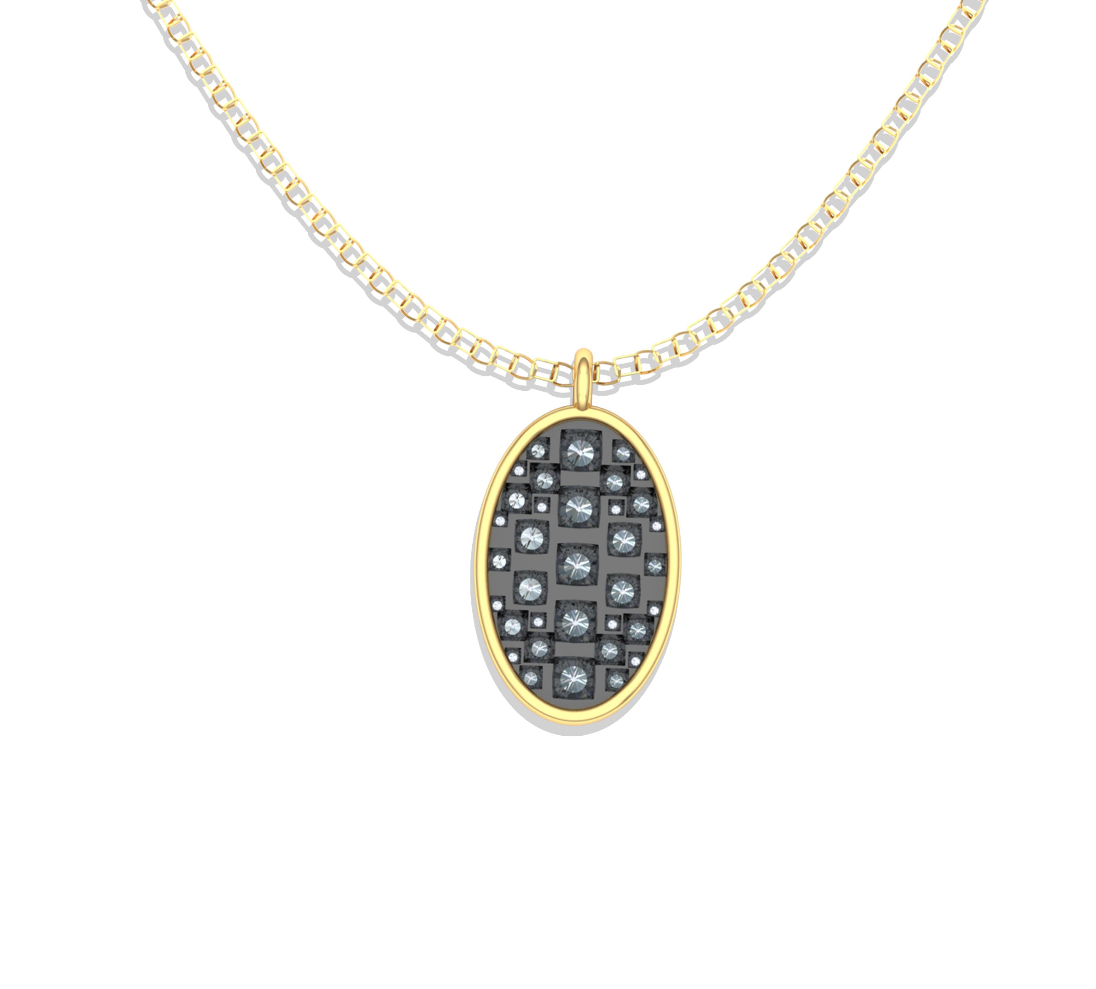 Modern 2 Carat Round and Oval Diamond Pendant Yellow Gold For Sale