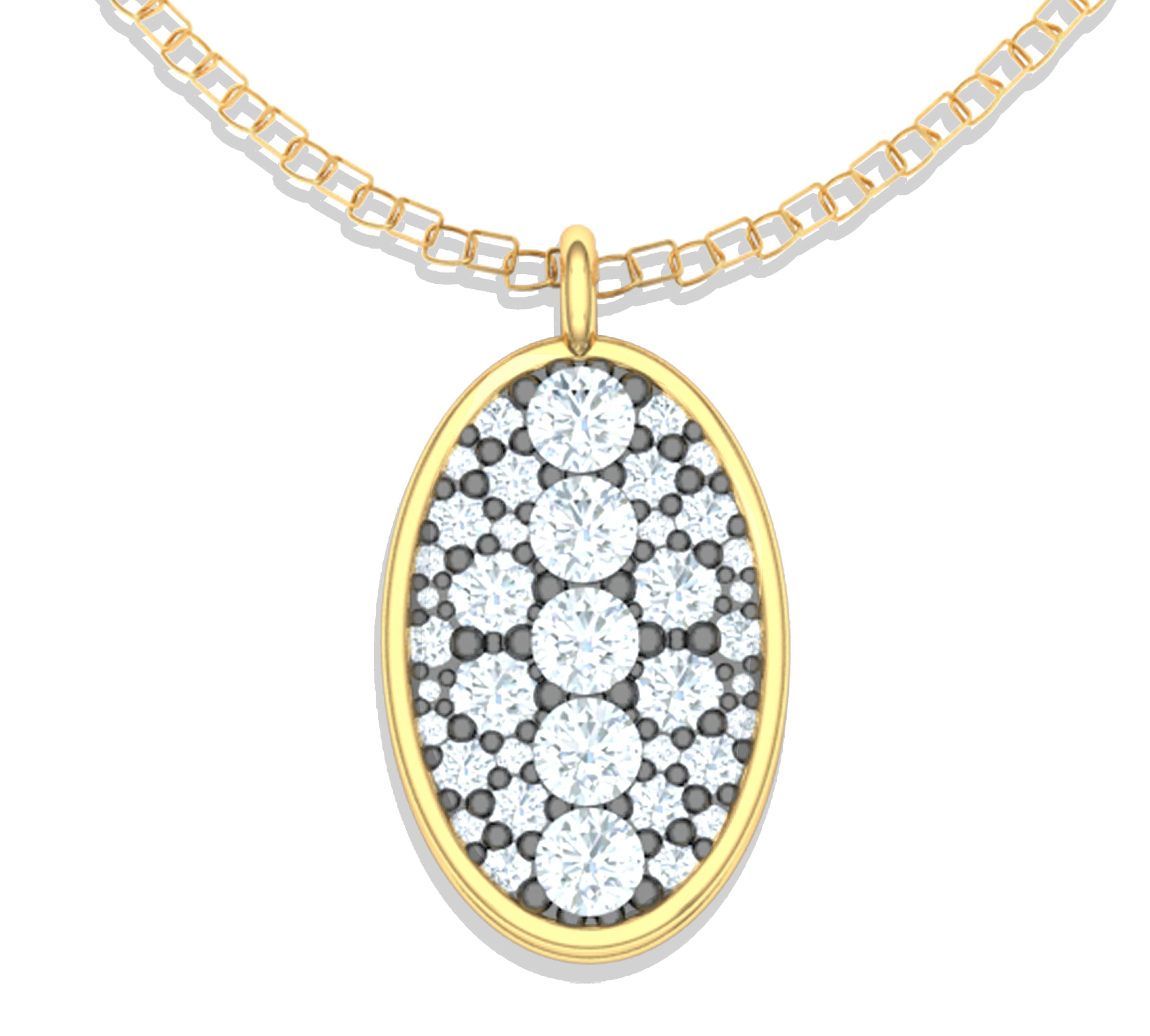 Women's or Men's 2 Carat Round and Oval Diamond Pendant Yellow Gold For Sale