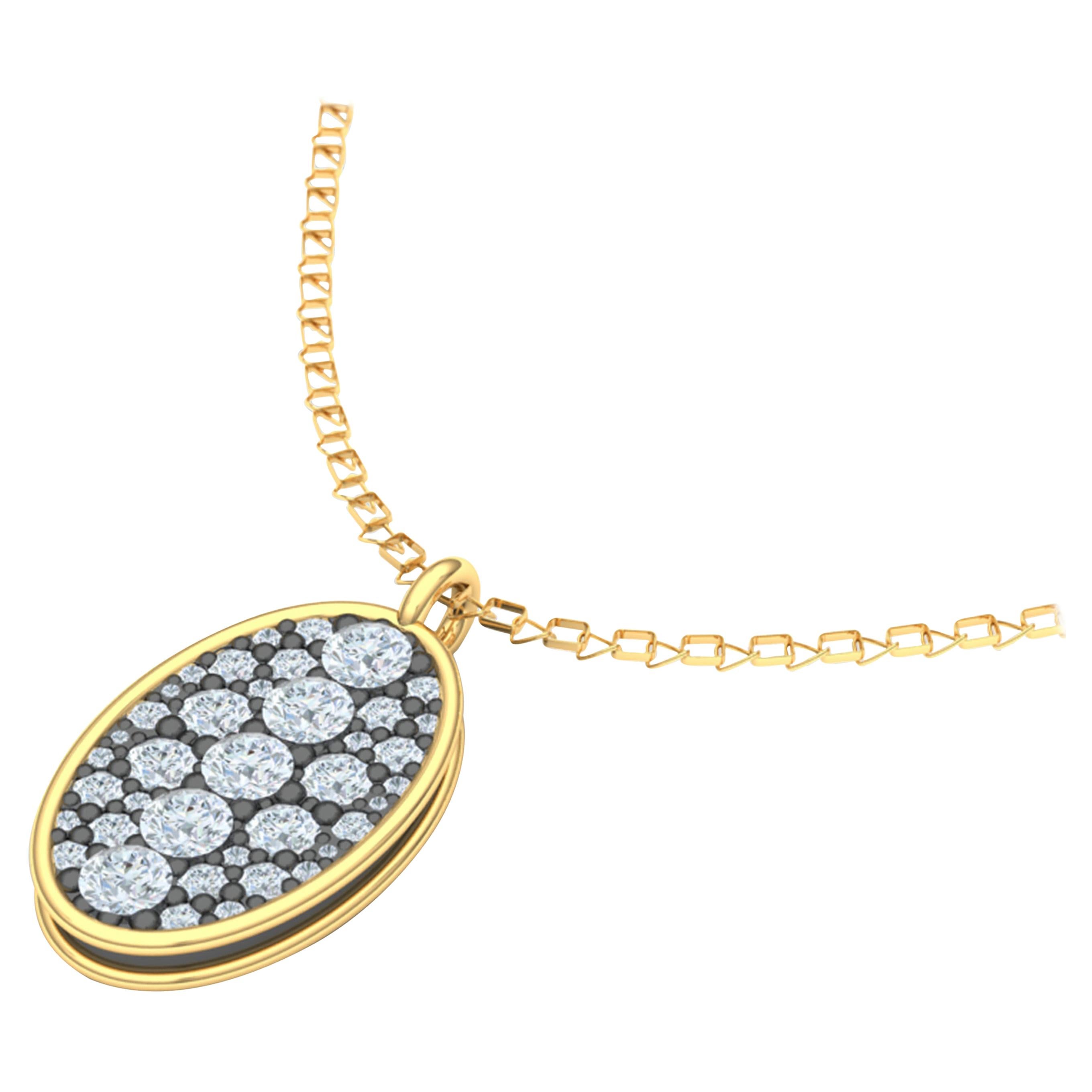 2 Carat Round and Oval Diamond Pendant Yellow Gold For Sale