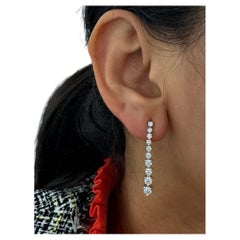 2 Carats Round Cut Natural Diamonds Graduating Earrings in 14k White Gold
