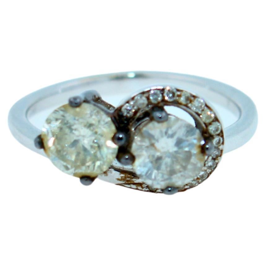 2 Karat runder Diamant Doppelter zweistein Spiral Halo Pave Vintage Weißgold Ring (Kunsthandwerker*in) im Angebot