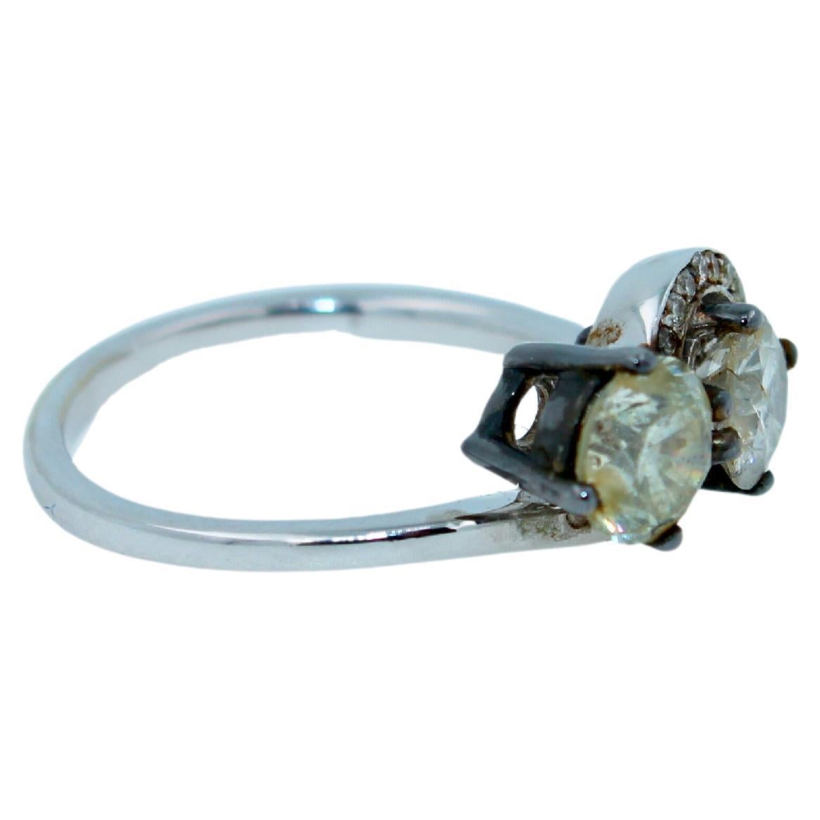 2 Karat runder Diamant Doppelter zweistein Spiral Halo Pave Vintage Weißgold Ring (Rundschliff) im Angebot