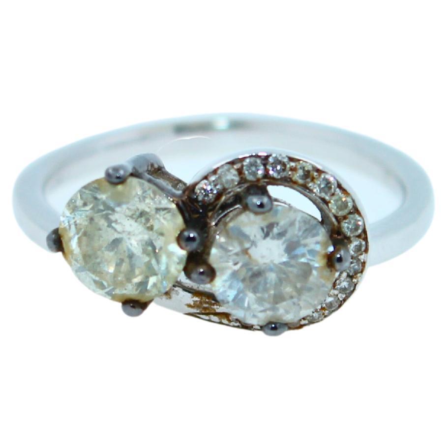 2 quilates Diamante Redondo Doble Dos Piedras Espiral Halo Pave Anillo de Oro Blanco Vintage