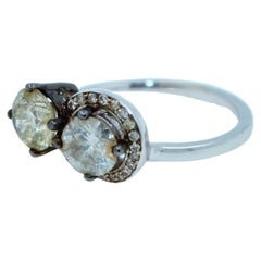 2 carats Round Diamond Double Two Stone Spiral Halo Pave Vintage White Gold Ring