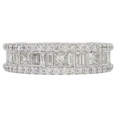 2 Carats Three Row Round, Baguette and Princess Cut Platinum Band Ring