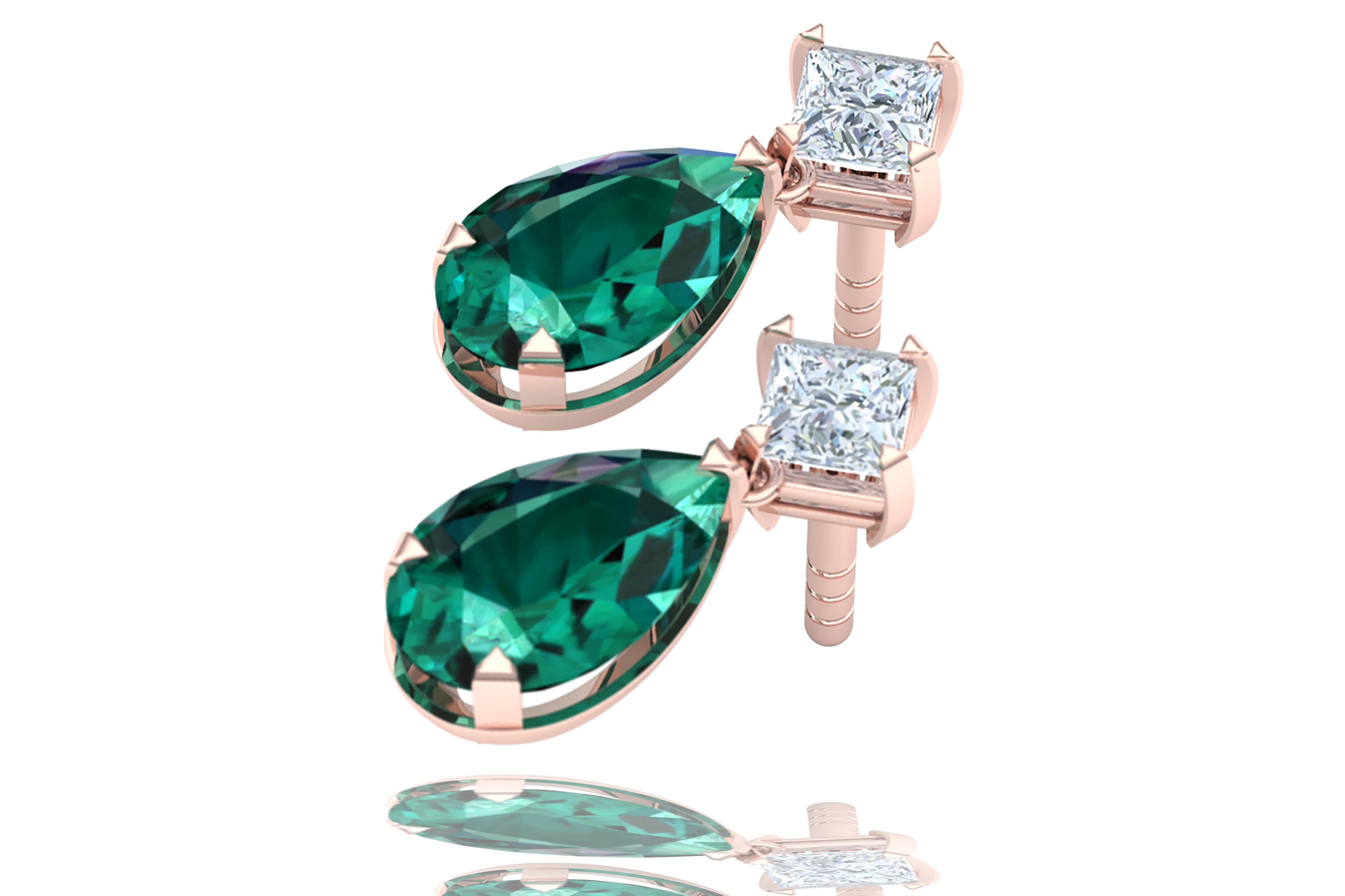 Pear Cut 2 Carat Tourmaline and Diamond Drop Earrings Set in Rose Gold For Sale
