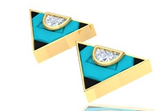 2 Carat Turquoise Onyx and Diamond Triangle Earrings