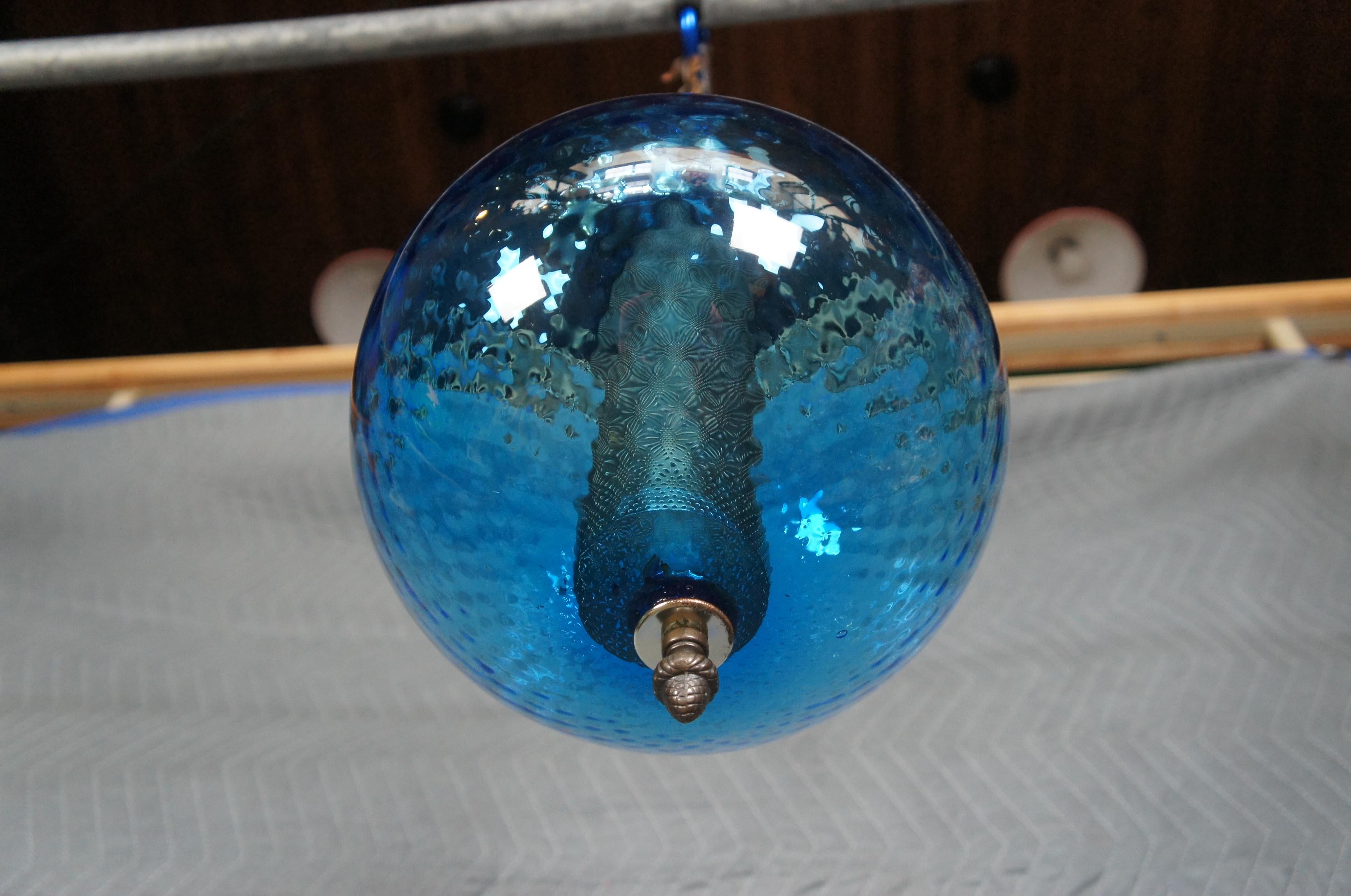Mid-20th Century 2 Carl Faulkenstein Mid Century Modern Blue Glass Swag Lights Globes Orbs 1966