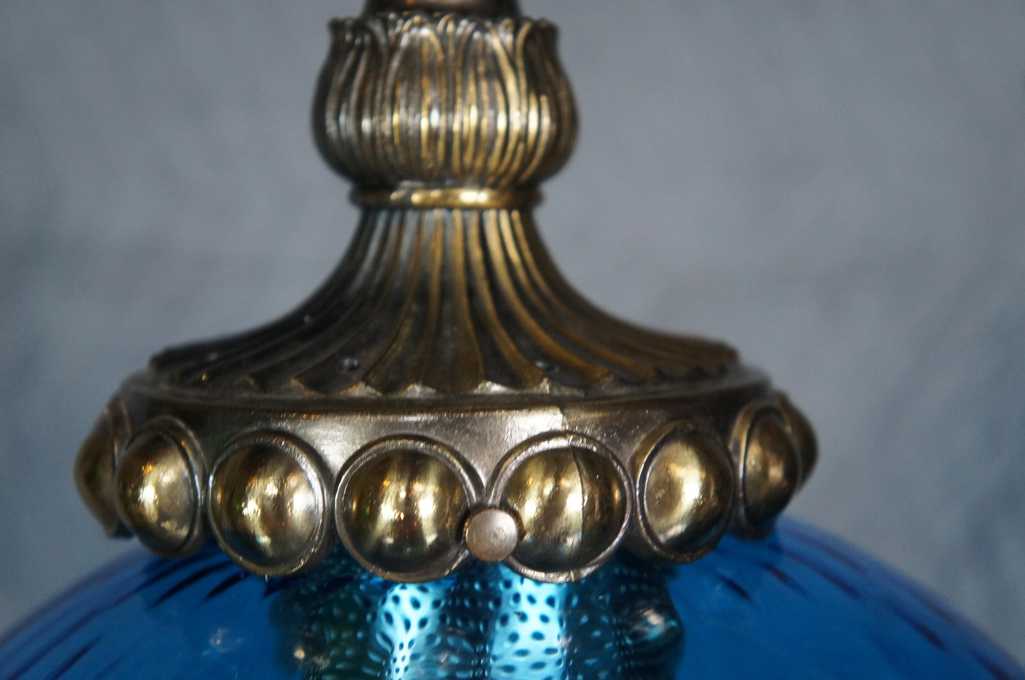 2 Carl Faulkenstein Mid Century Modern Blue Glass Swag Lights Globes Orbs 1966 1