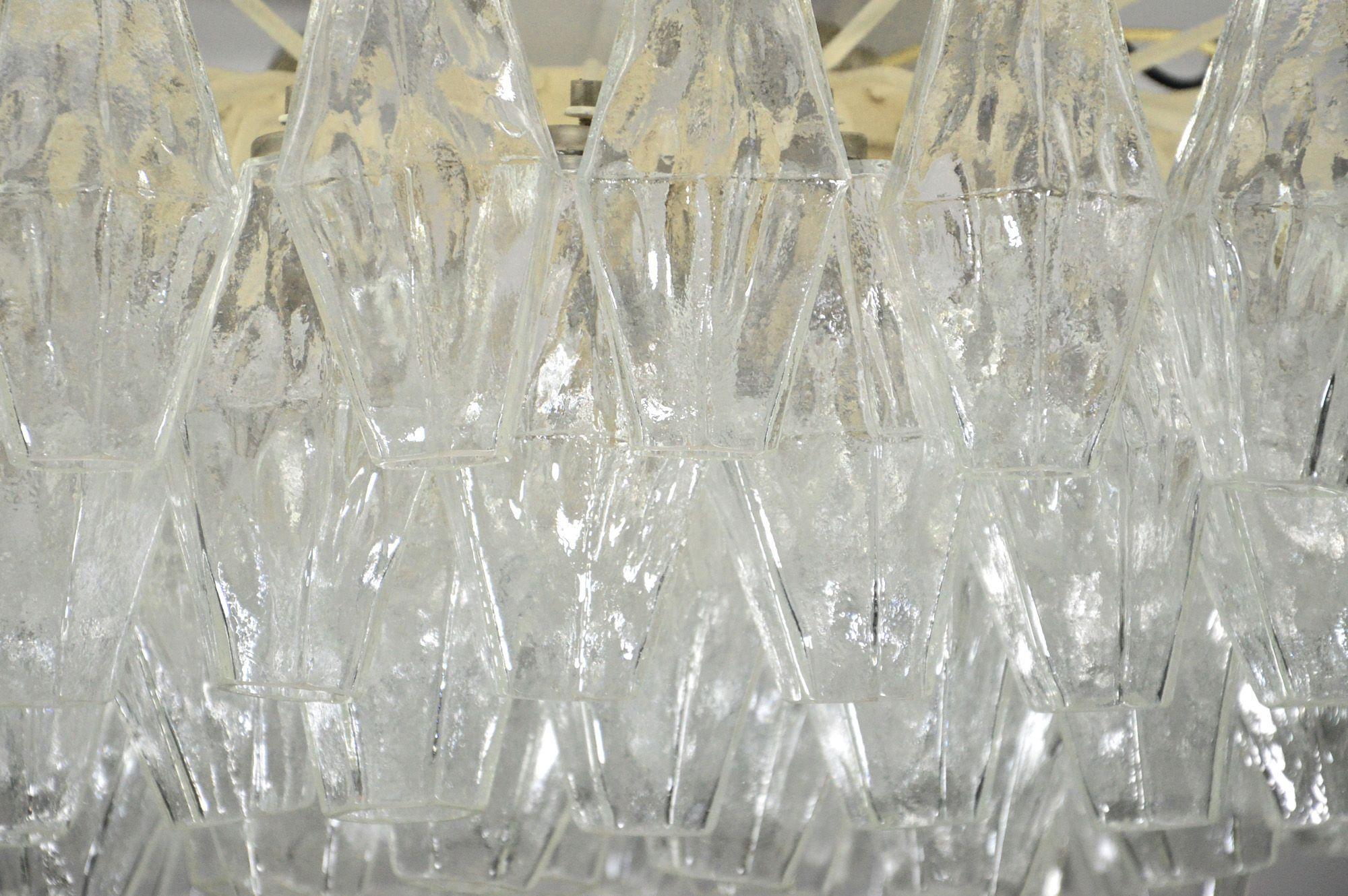 Mid-20th Century 2 Carlo Scarpa Poliedri Chandeliers Blow Glass from Venini Venice Italy 50s 