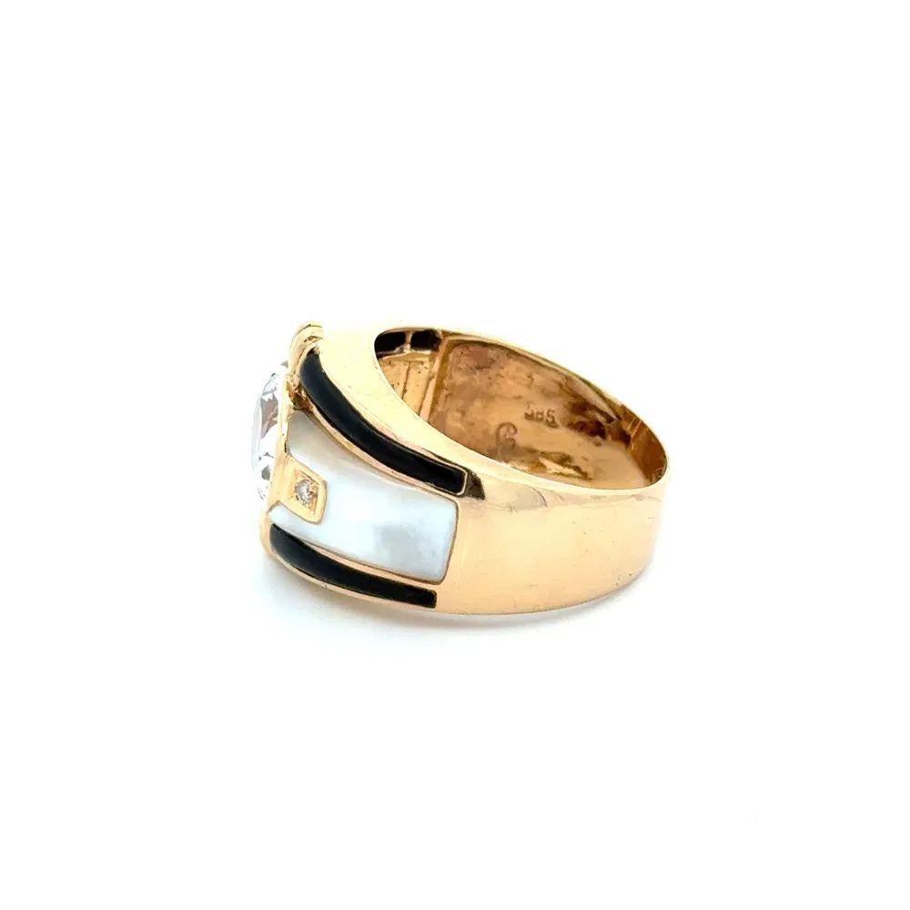 da uomo o donna 2 Cart Anello vintage in oro con topazio bianco, MOP, onice e diamanti RBC in vendita