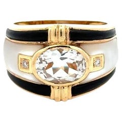 2 Cart Anello vintage in oro con topazio bianco, MOP, onice e diamanti RBC