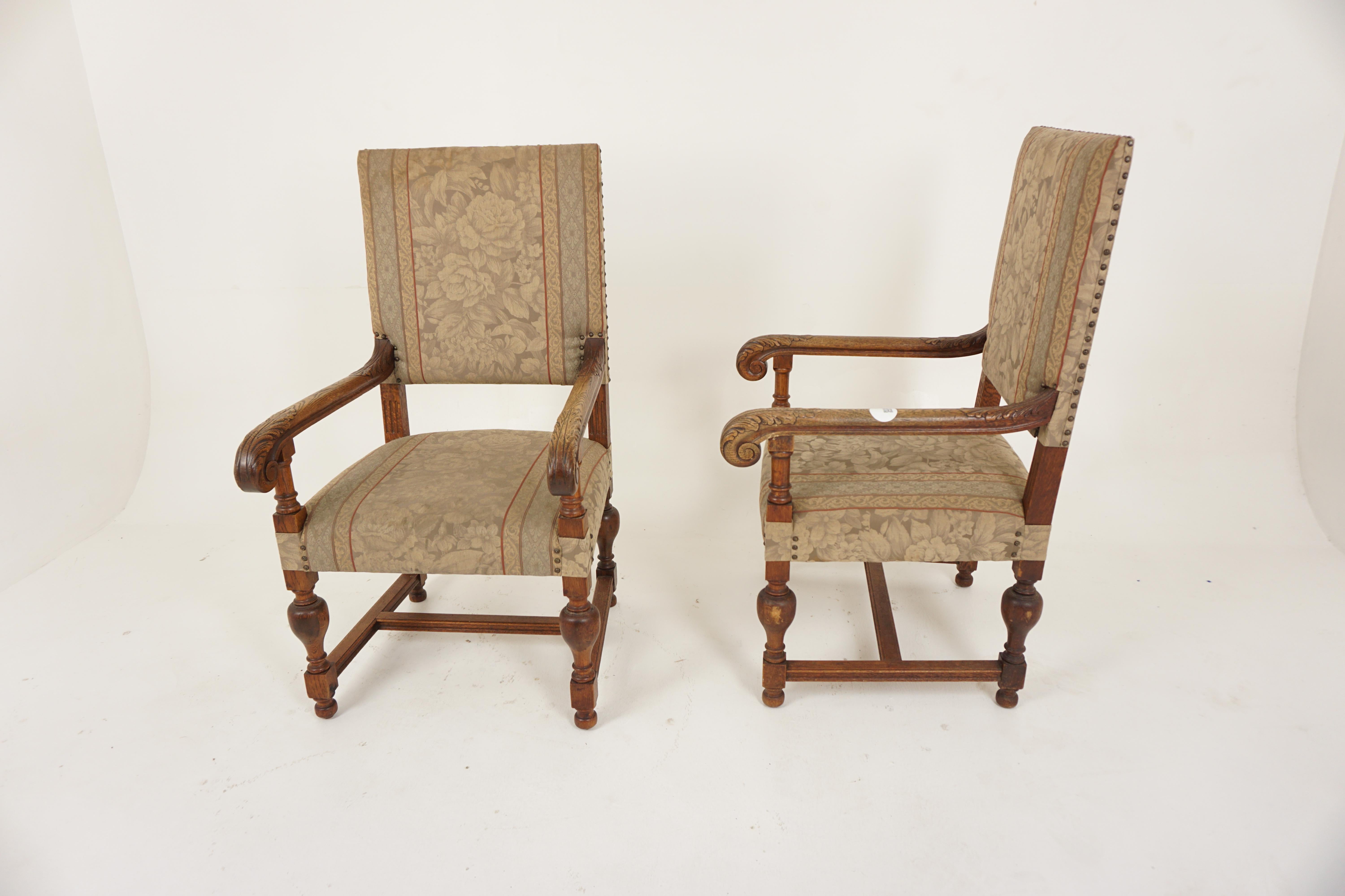 2 chaises trônes baroques en chêne sculpté, chaise d'entrée ou fauteuil de bibliothèque, Écosse, 1910, H678 en vente 4