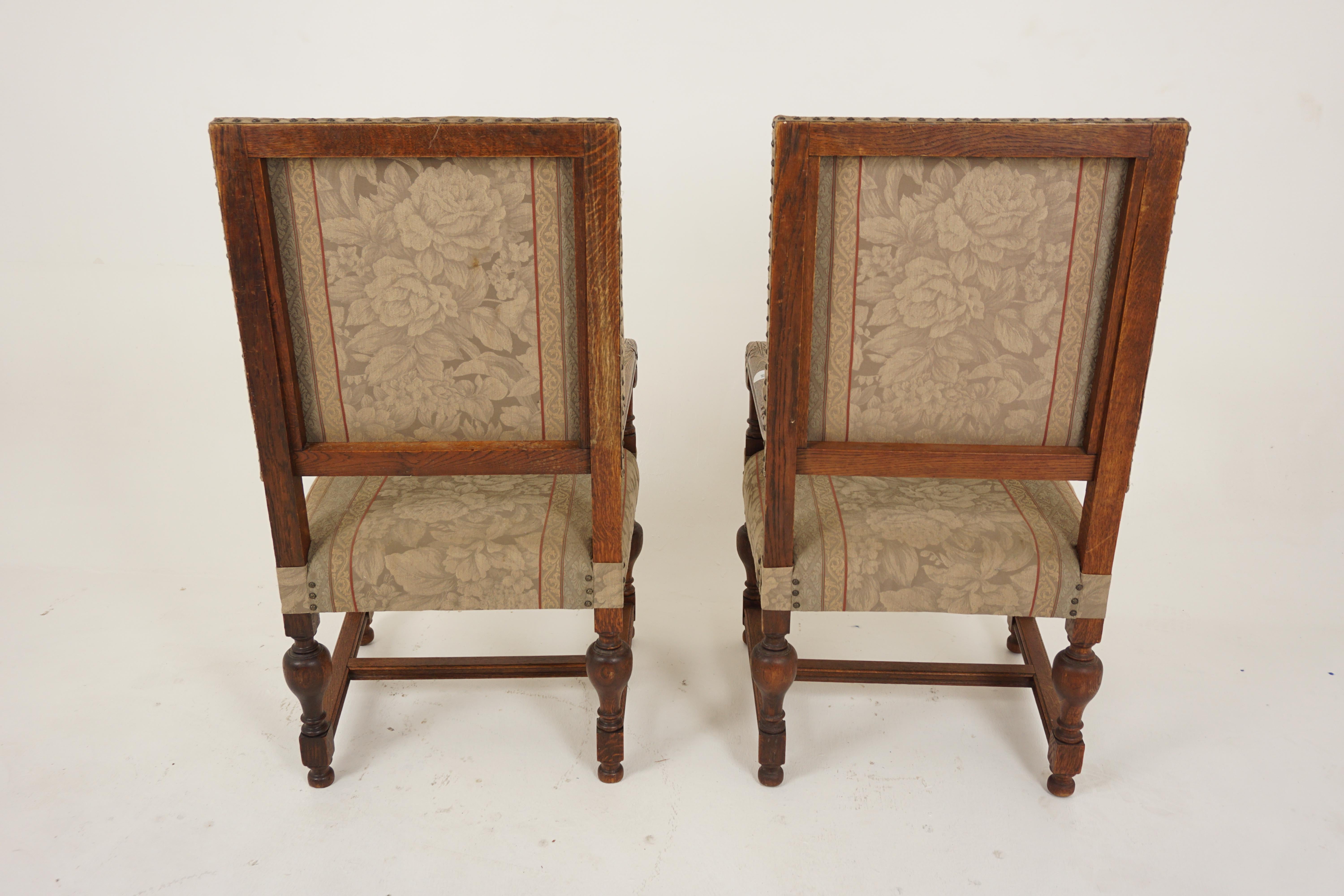 2 chaises trônes baroques en chêne sculpté, chaise d'entrée ou fauteuil de bibliothèque, Écosse, 1910, H678 en vente 5