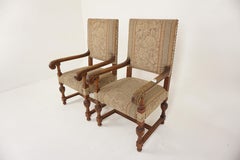 2 chaises trônes baroques en chêne sculpté, chaise d'entrée ou fauteuil de bibliothèque, Écosse, 1910, H678