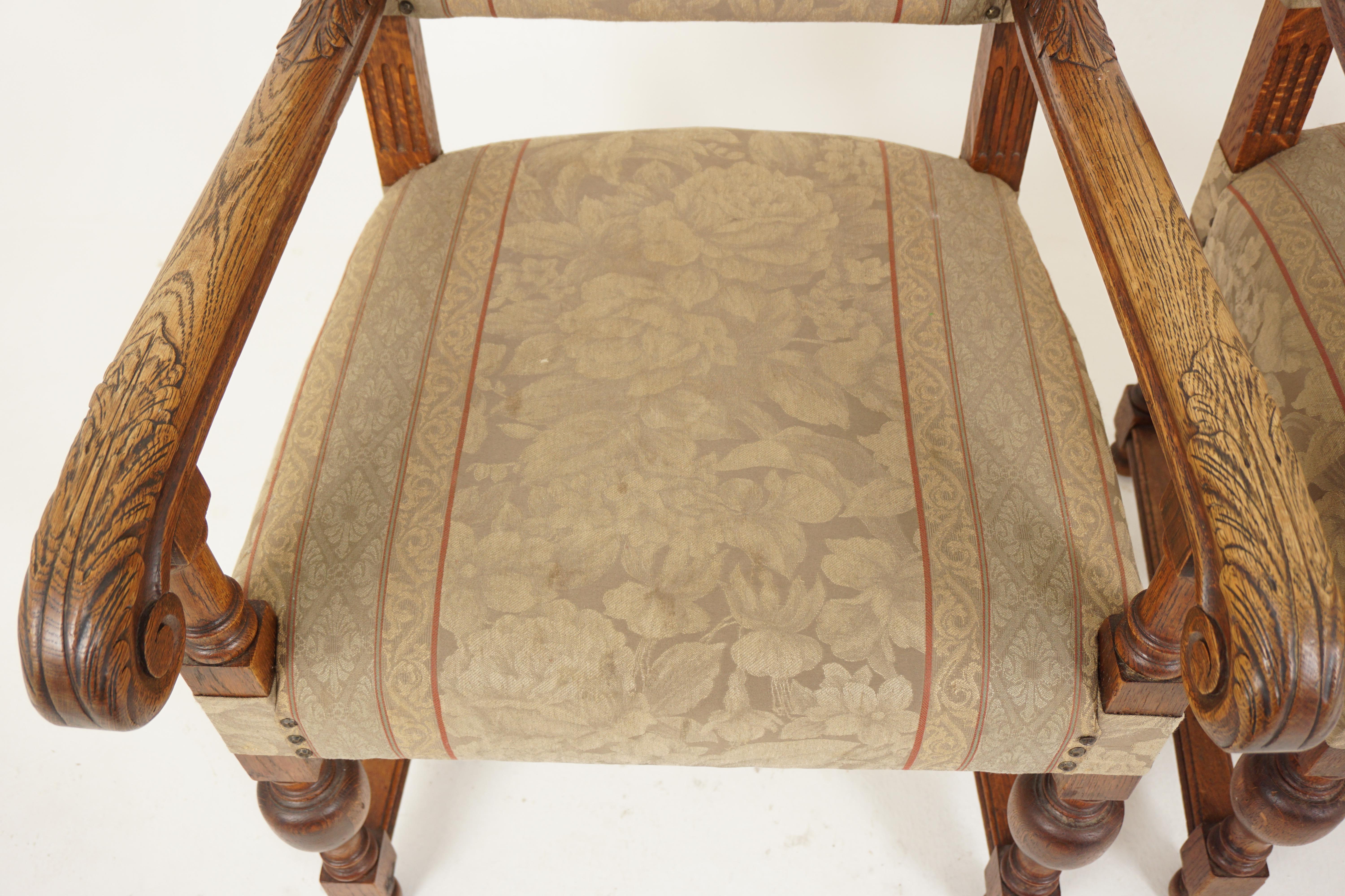Early 20th Century 2 Carved Oak Baroque Throne Chairs, Hall or Library Chair, Scotland 1910, H678 For Sale