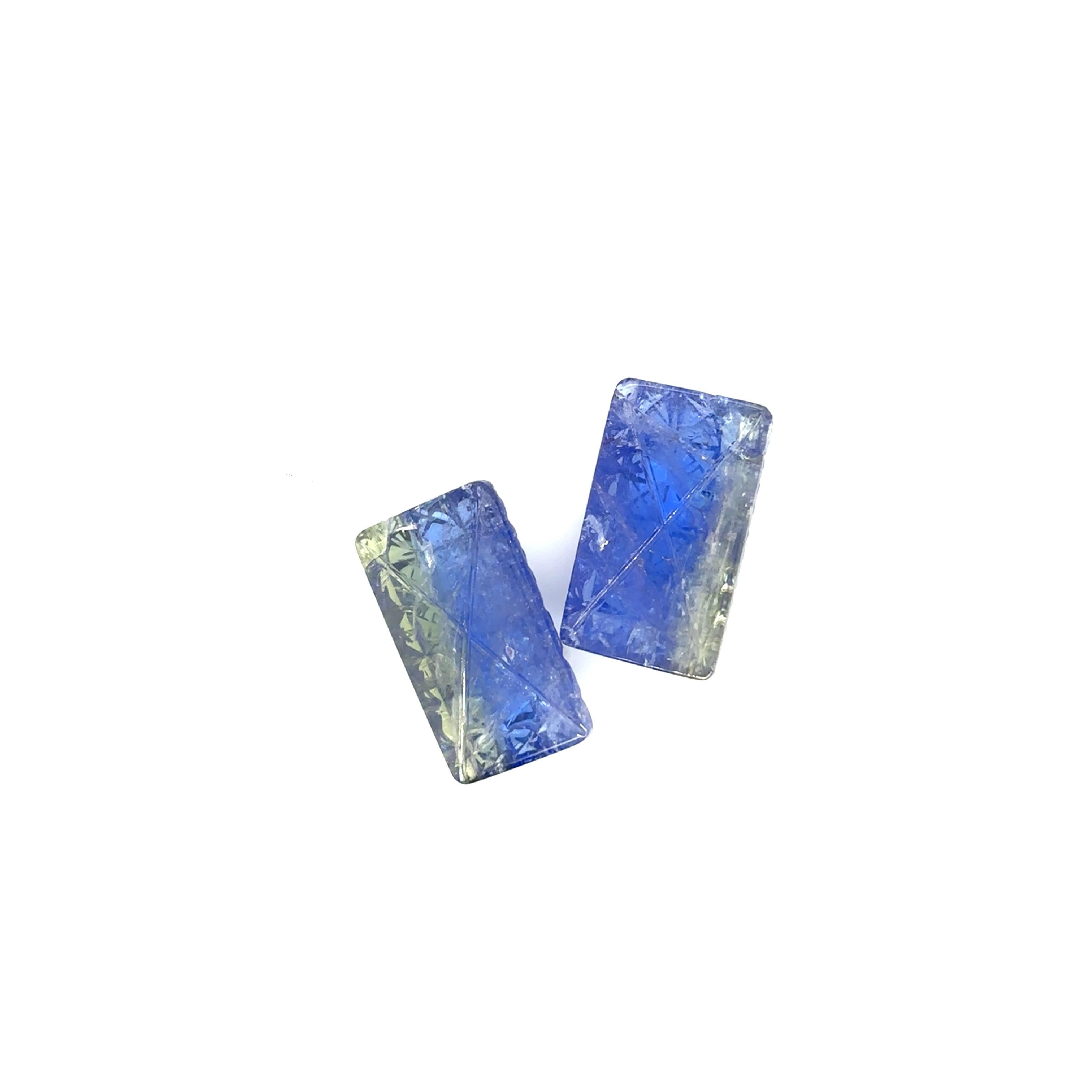 Quadrato 2 Pietre di tanzanite intagliate Cts 29,05 in vendita