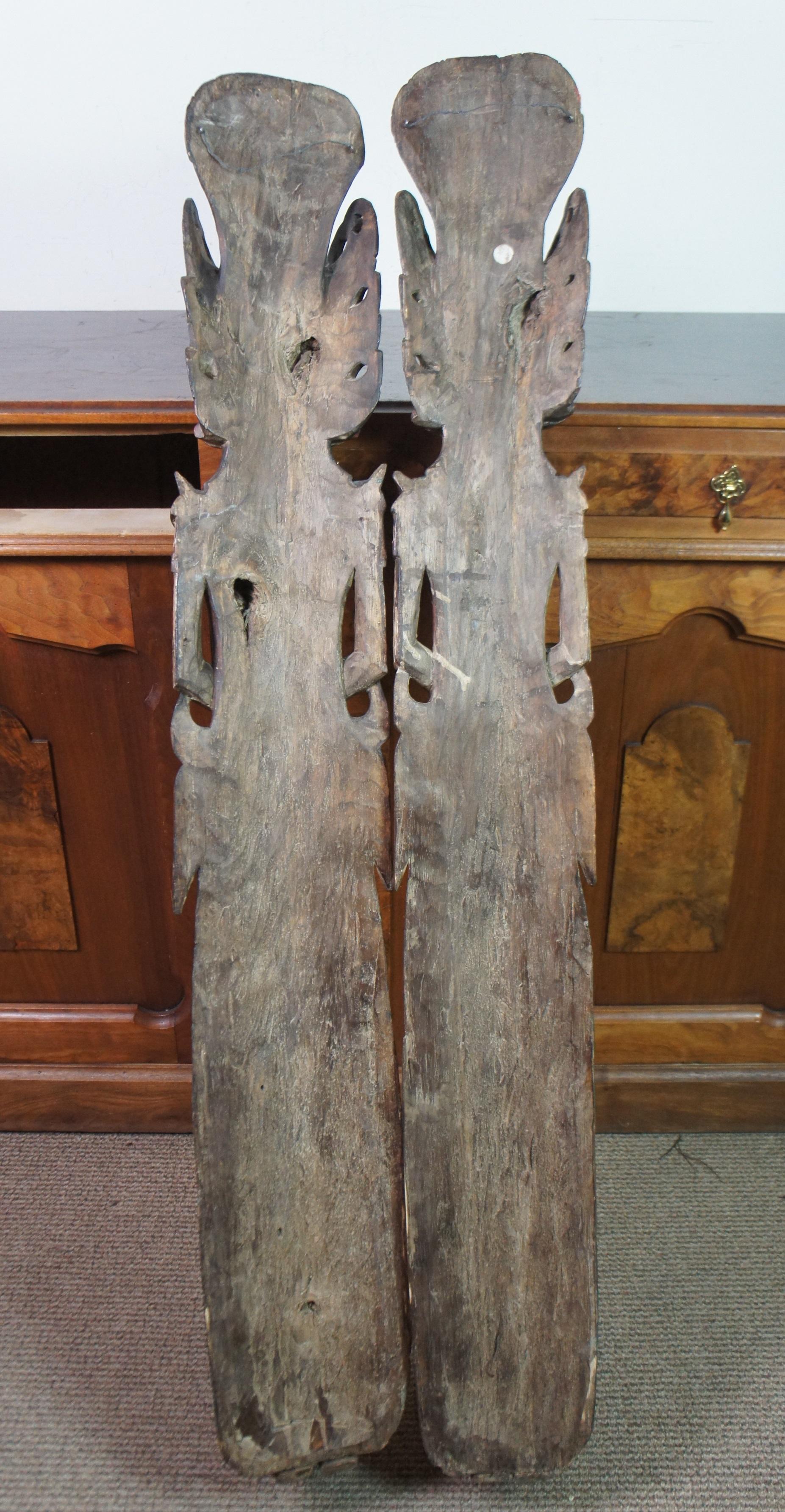 2 Carved Wood Thai Thepenom Buddhist Angel Deity Hanging Statue Figures 4