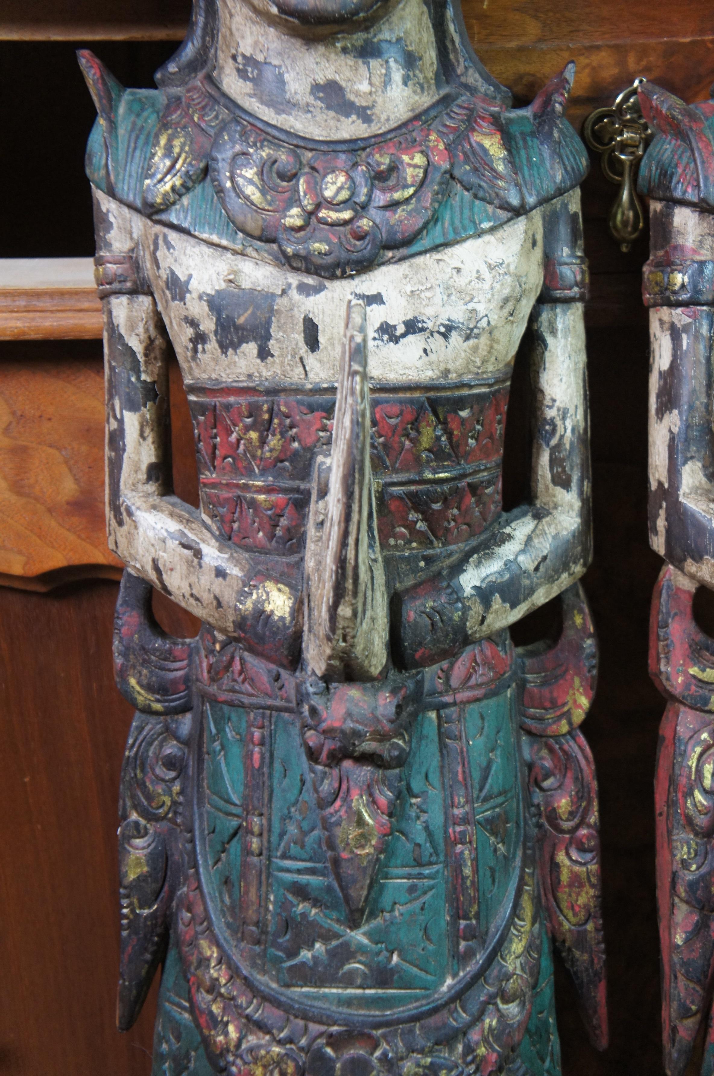 2 Carved Wood Thai Thepenom Buddhist Angel Deity Hanging Statue Figures 6